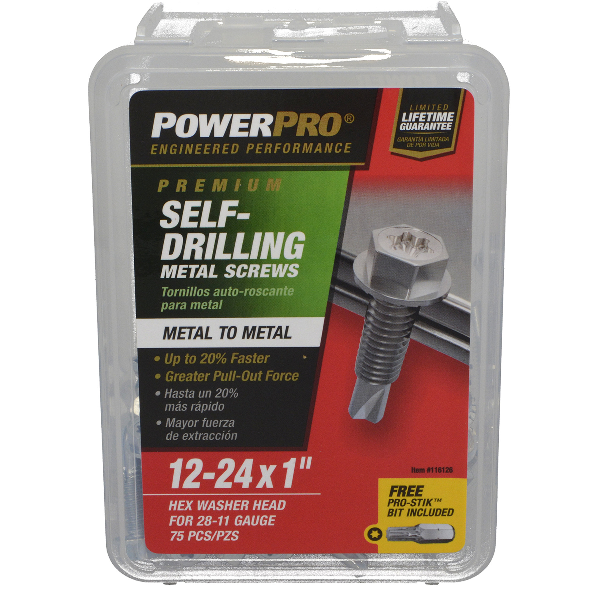 Power Pro Premium Hex Zinc Sheet Metal Self-Drilling Screws (#12-24 x 1 in.) - 75pc