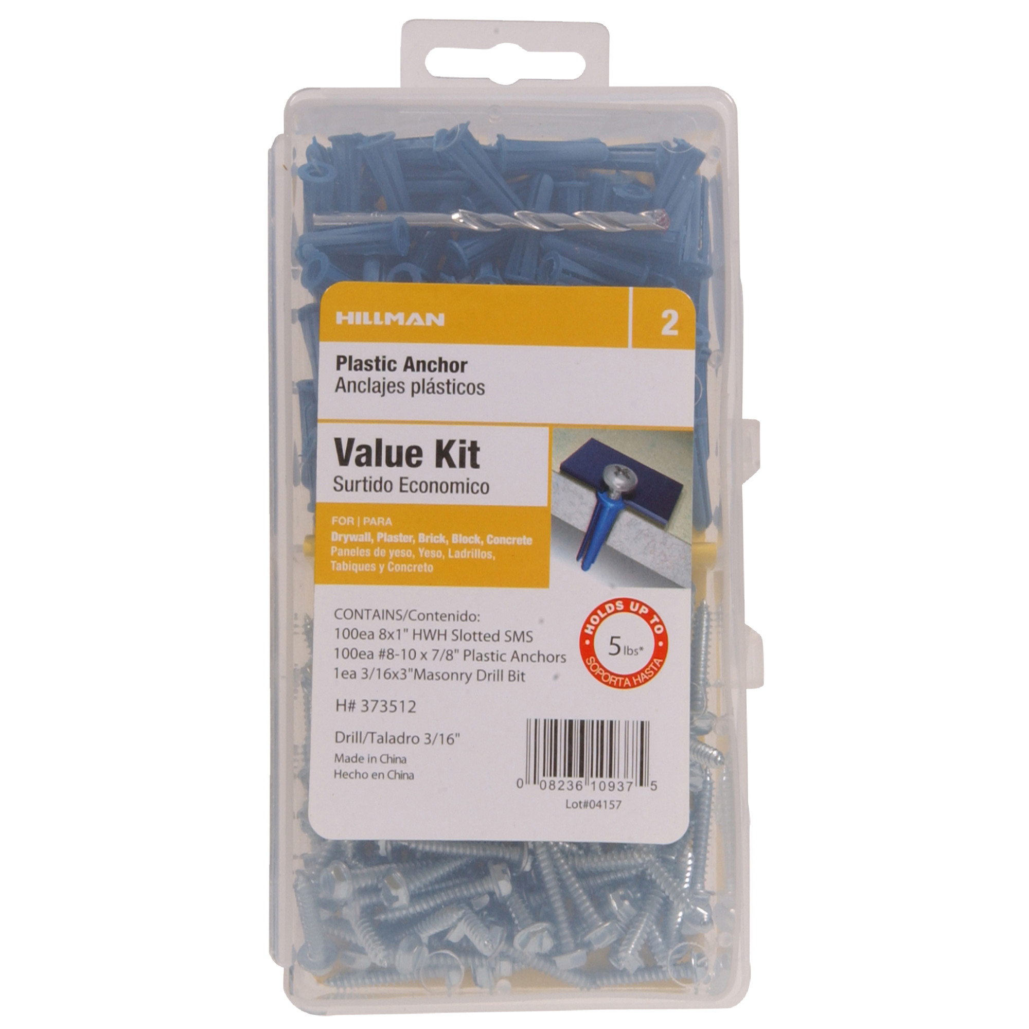 Hillman Blue Conical Plastic Anchor w/ Hex Washer Slotted Screws Kit(#8-10 x7/8 in.)201 pc