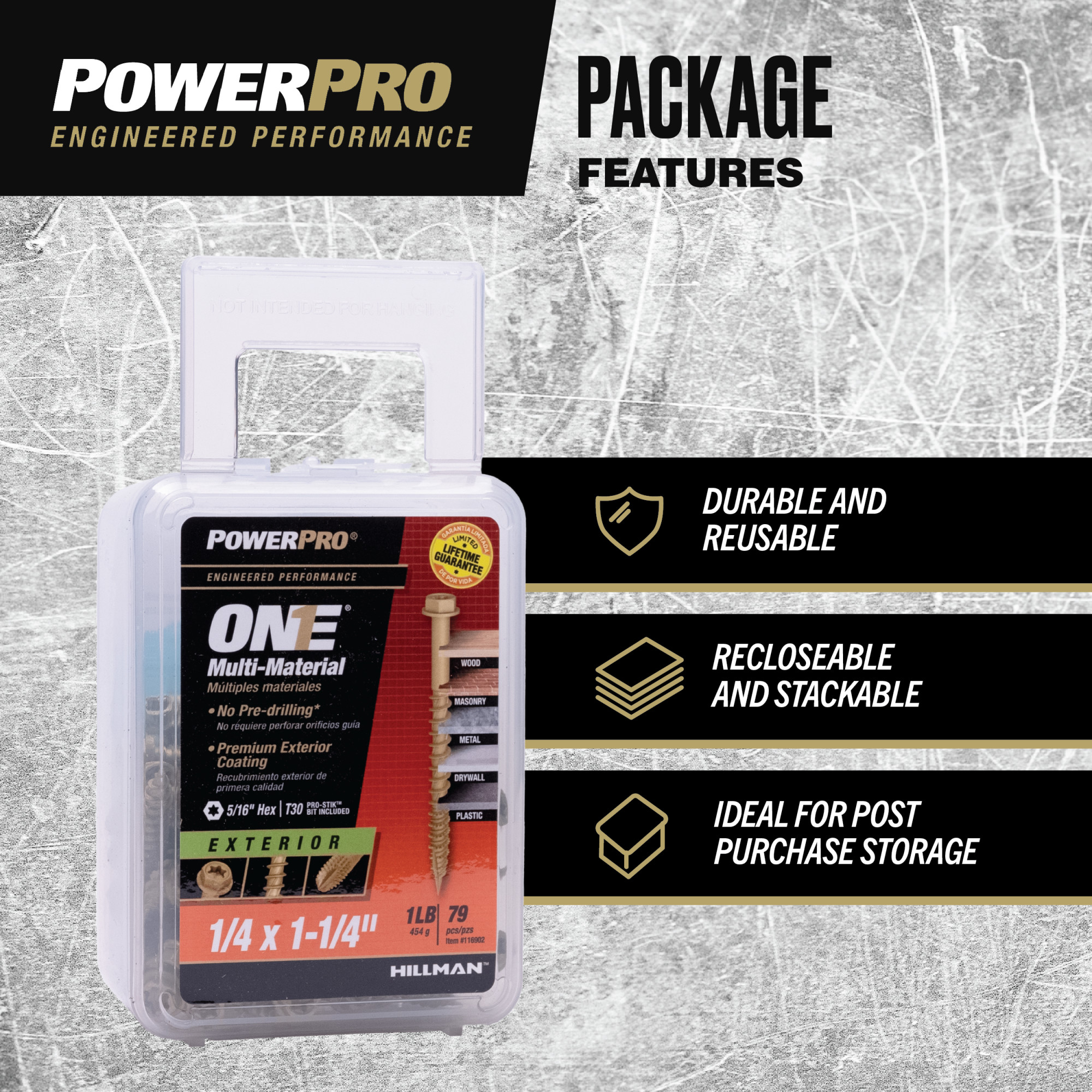 Power Pro ONE Hex Exterior Bronze Multi-Material Screws (1/4 in. x 1-1/4 in.) - 79 pc