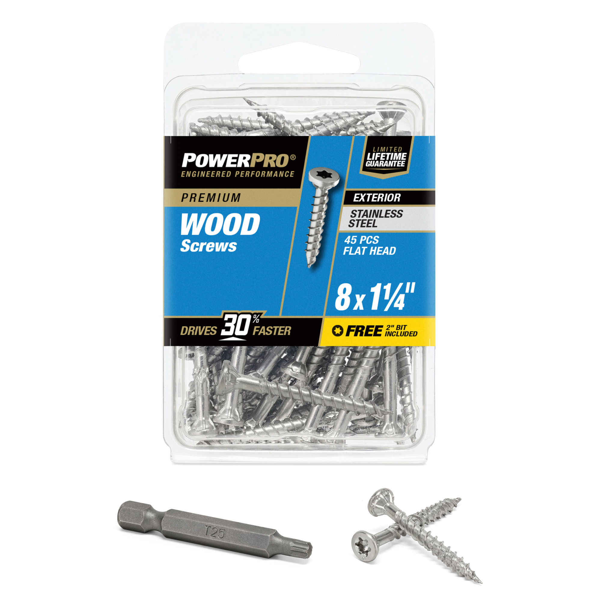 Power Pro Premium 305 Stainless Steel Wood Screws (#8 x 1-1/4 in.) - 45 pc