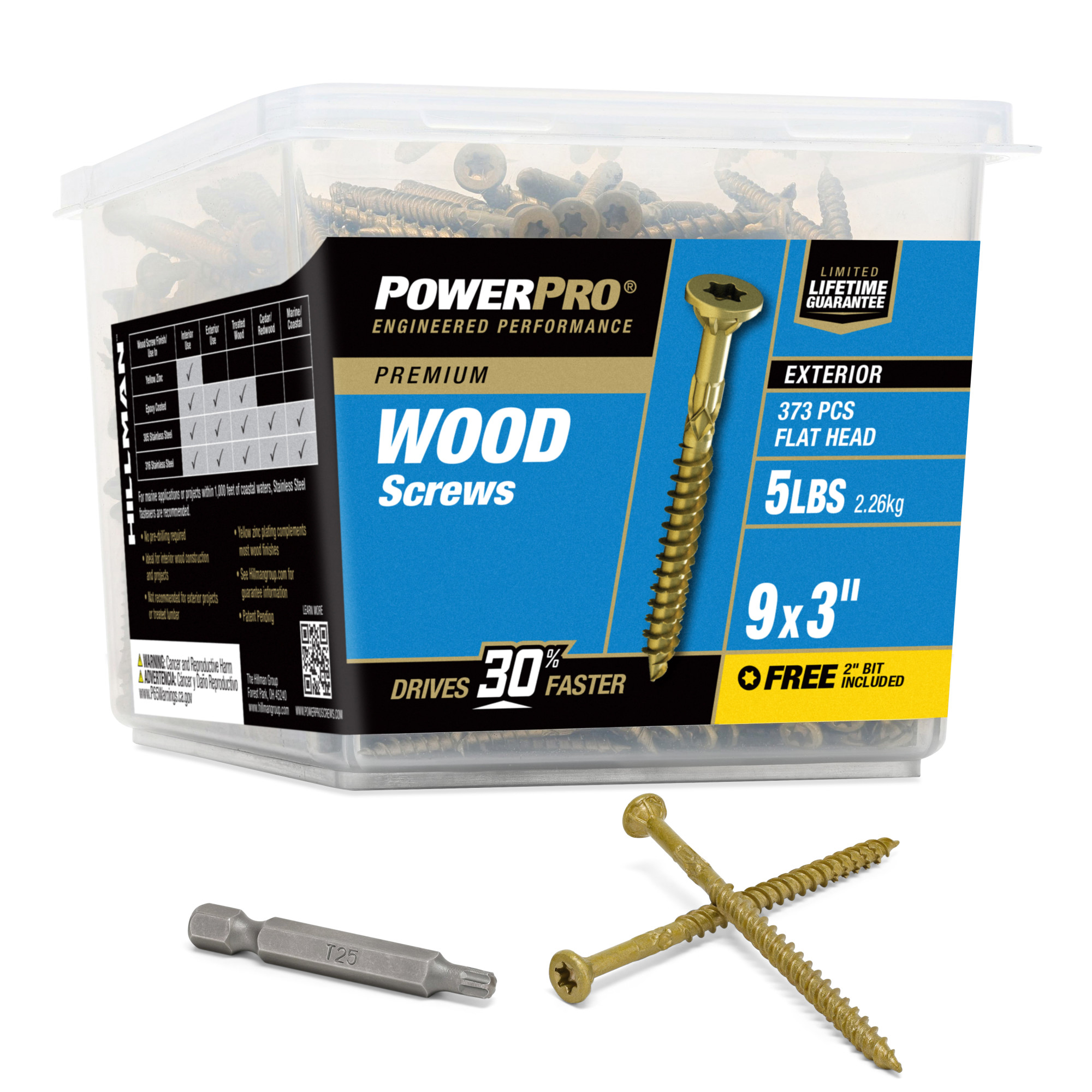 Power Pro Premium Exterior Wood Screws (#9 x 3 in.) - 373 pc