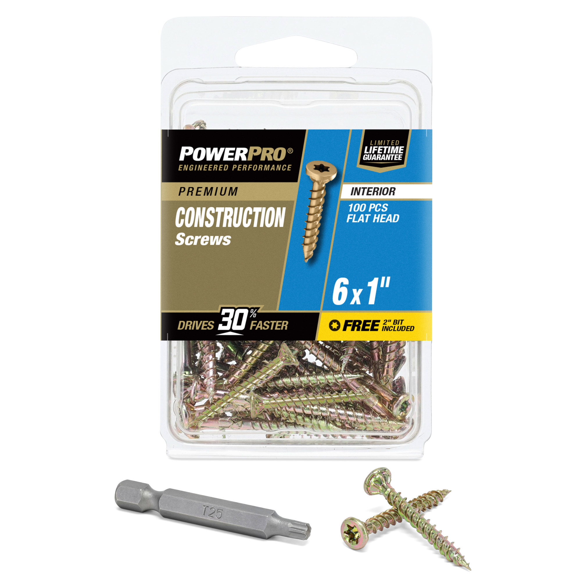 Power Pro Premium Interior Construction Screws (#6 x 1 in.) - 100 pc