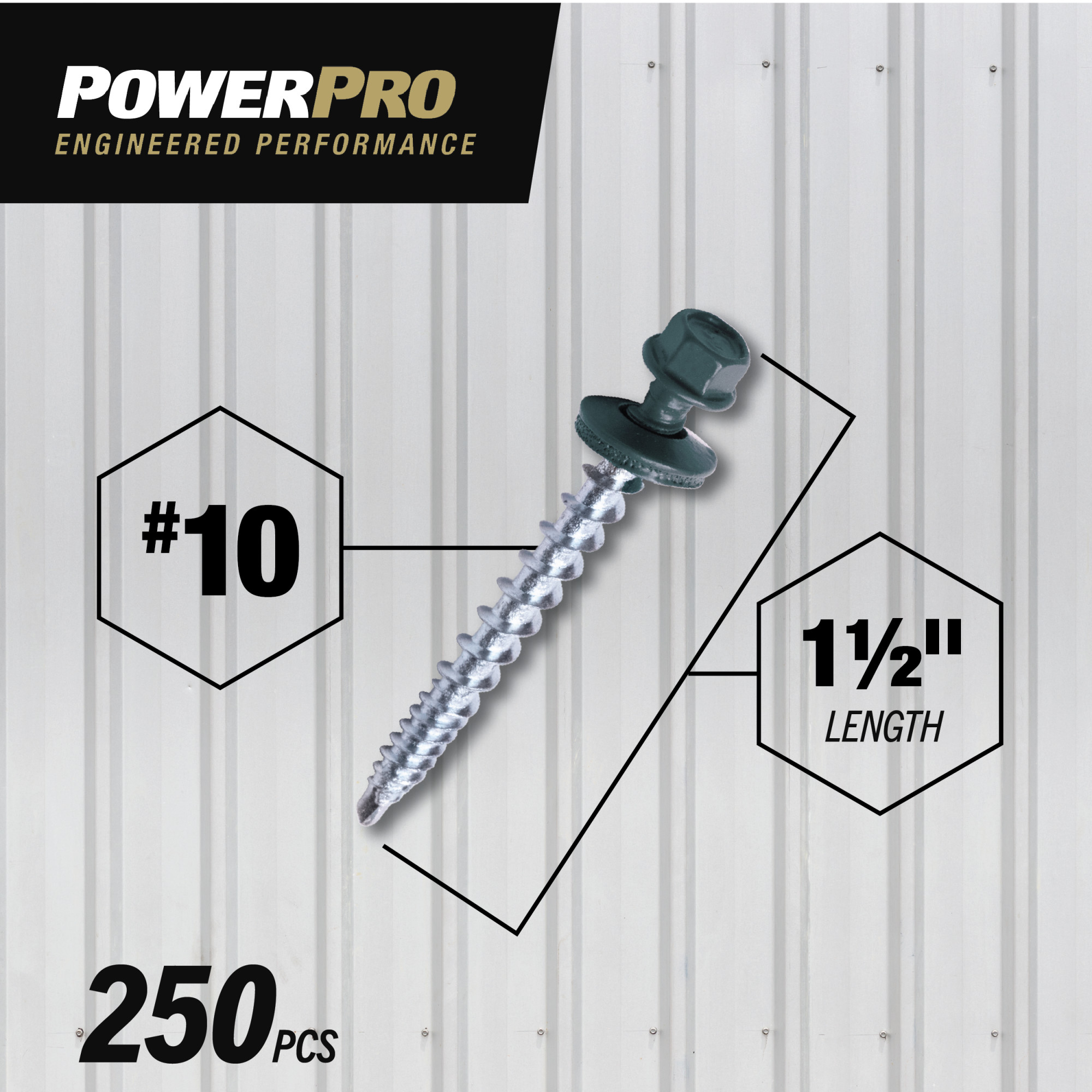 Power Pro Green Self Drilling Metal-to-Wood Roofing Screws (#10 x 1-1/2 in.)-250 pc