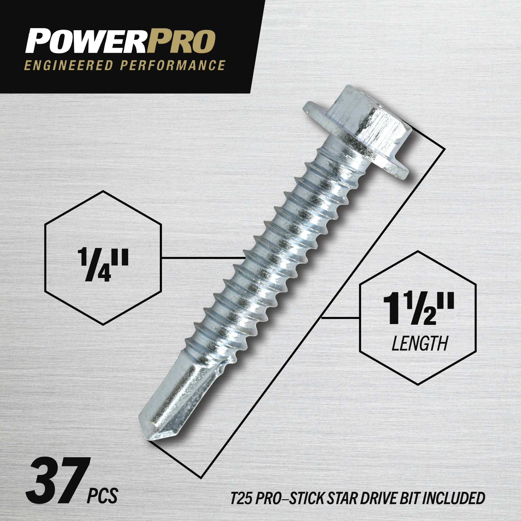 Power Pro Premium Hex Zinc Self-Drilling Screws (1/4 in.-14 x 1-1/2 in.) - 37 pc