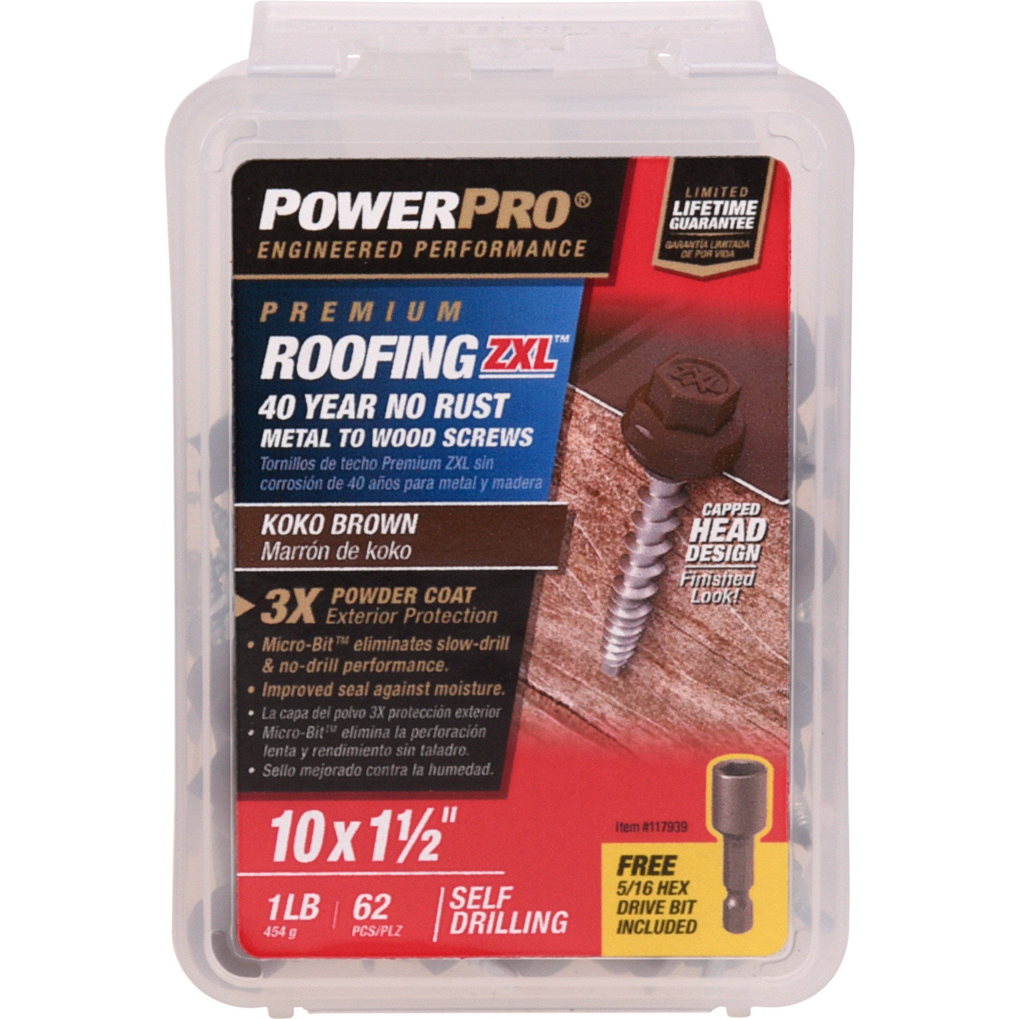 Power Pro Brown Self Drilling Metal-to-Wood Roofing Screws (#10 x 1-1/2 in.)-62 pc