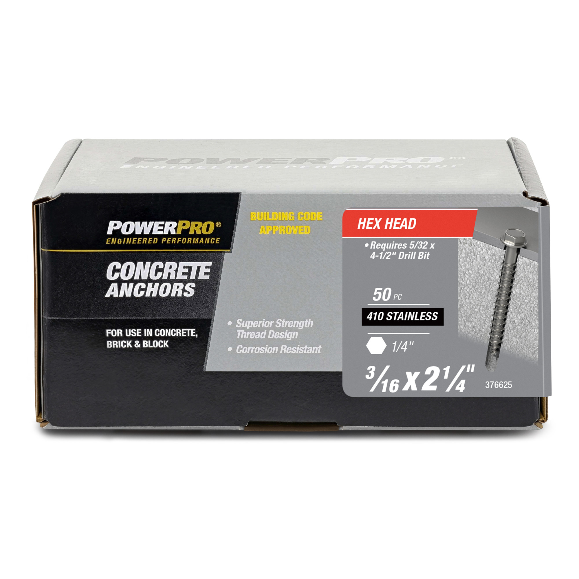 Power Pro 410 Stainless Hex Washer Concrete Screw Anchor (3/16 in. x 2-1/4 in.)100pc