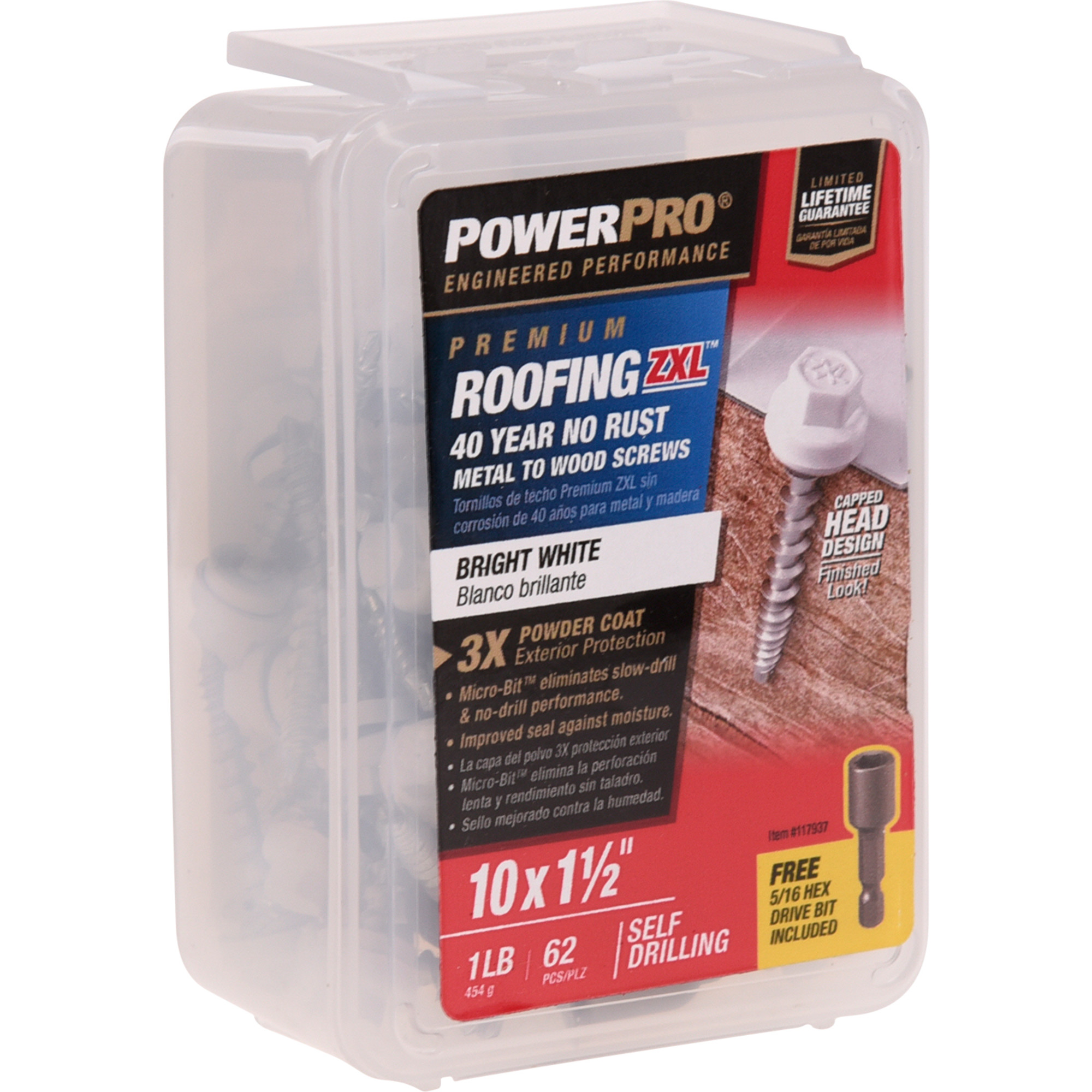 Power Pro White Self Drilling Metal-to-Wood Roofing Screws (#10 x 1-1/2 in.)-62 pc