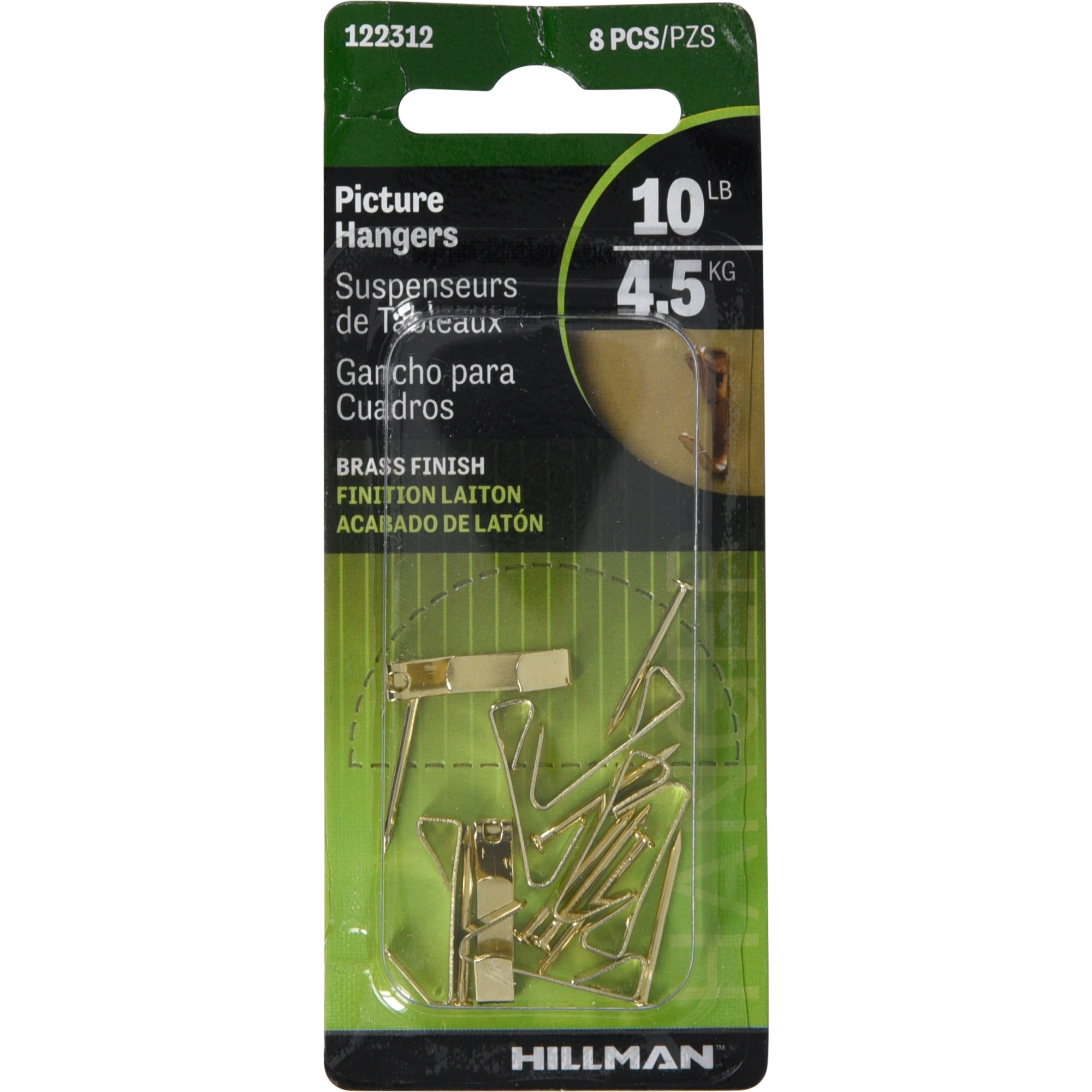 Hillman Conventional Picture Hangers Brass 10lb 8 Pack