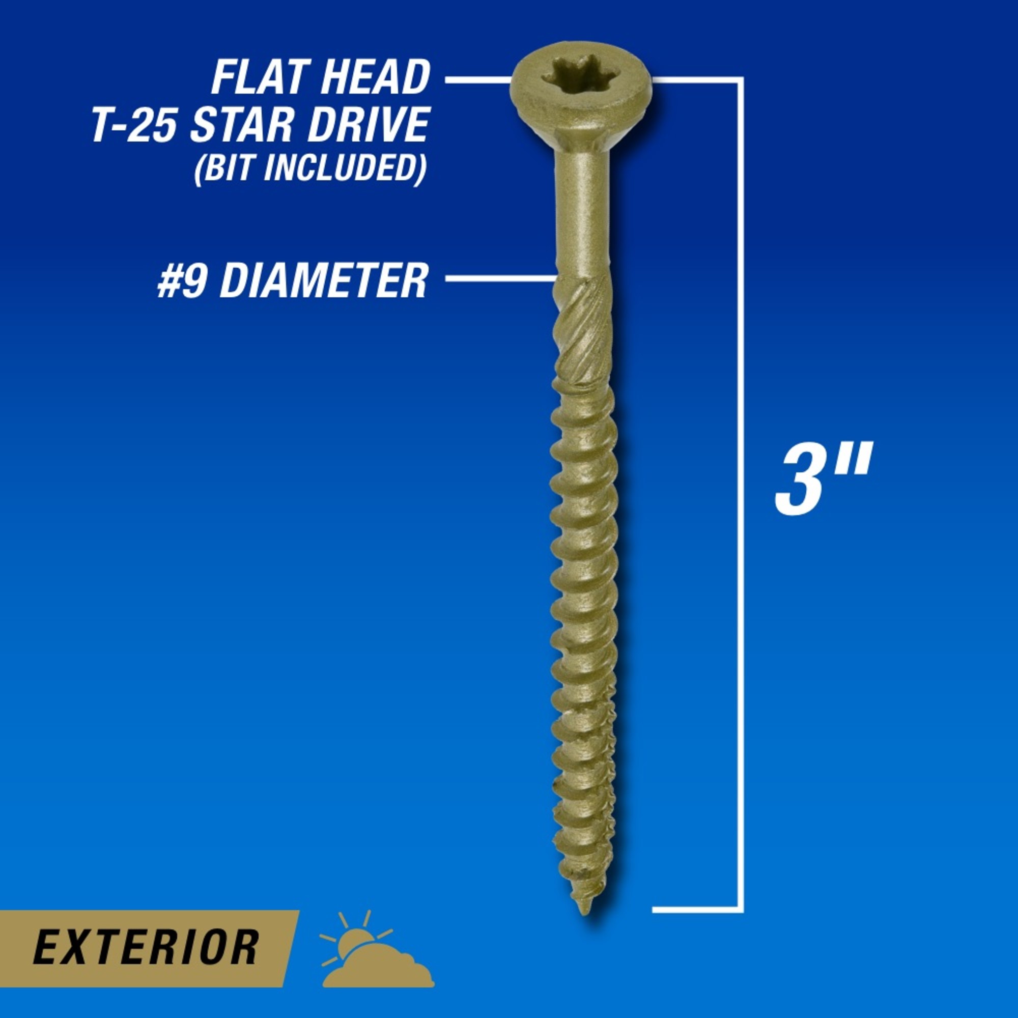 Power Pro Premium Bronze Exterior Wood Screws (#9 x 3 in.) - 2000 pc