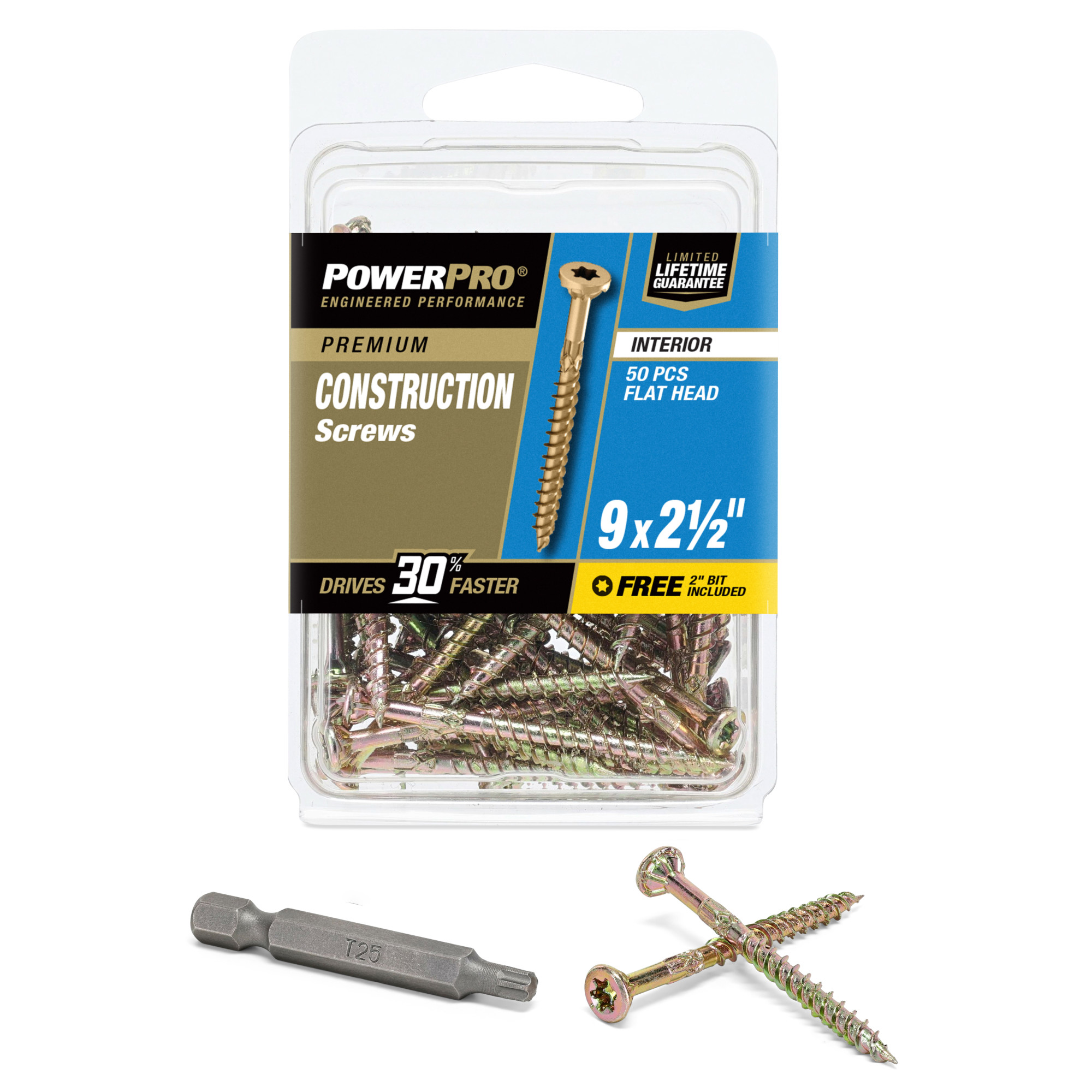 Power Pro Premium Interior Construction Screws (#9 x 2-1/2 in.) - 50 pc