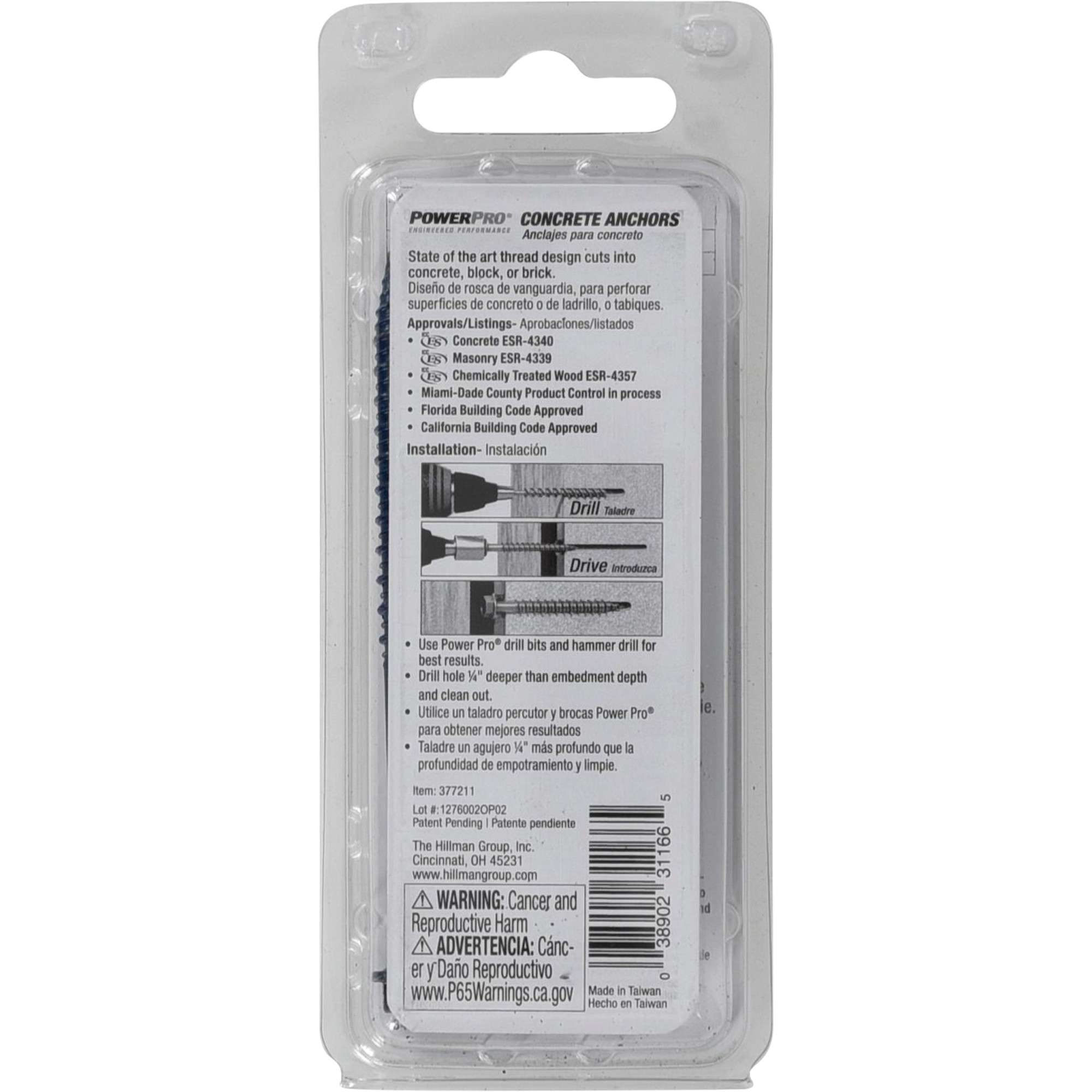 Power Pro Blue Hex Washer-Head Concrete Screw Anchor (1/4 in. x 3-1/4 in.) - 3 pc