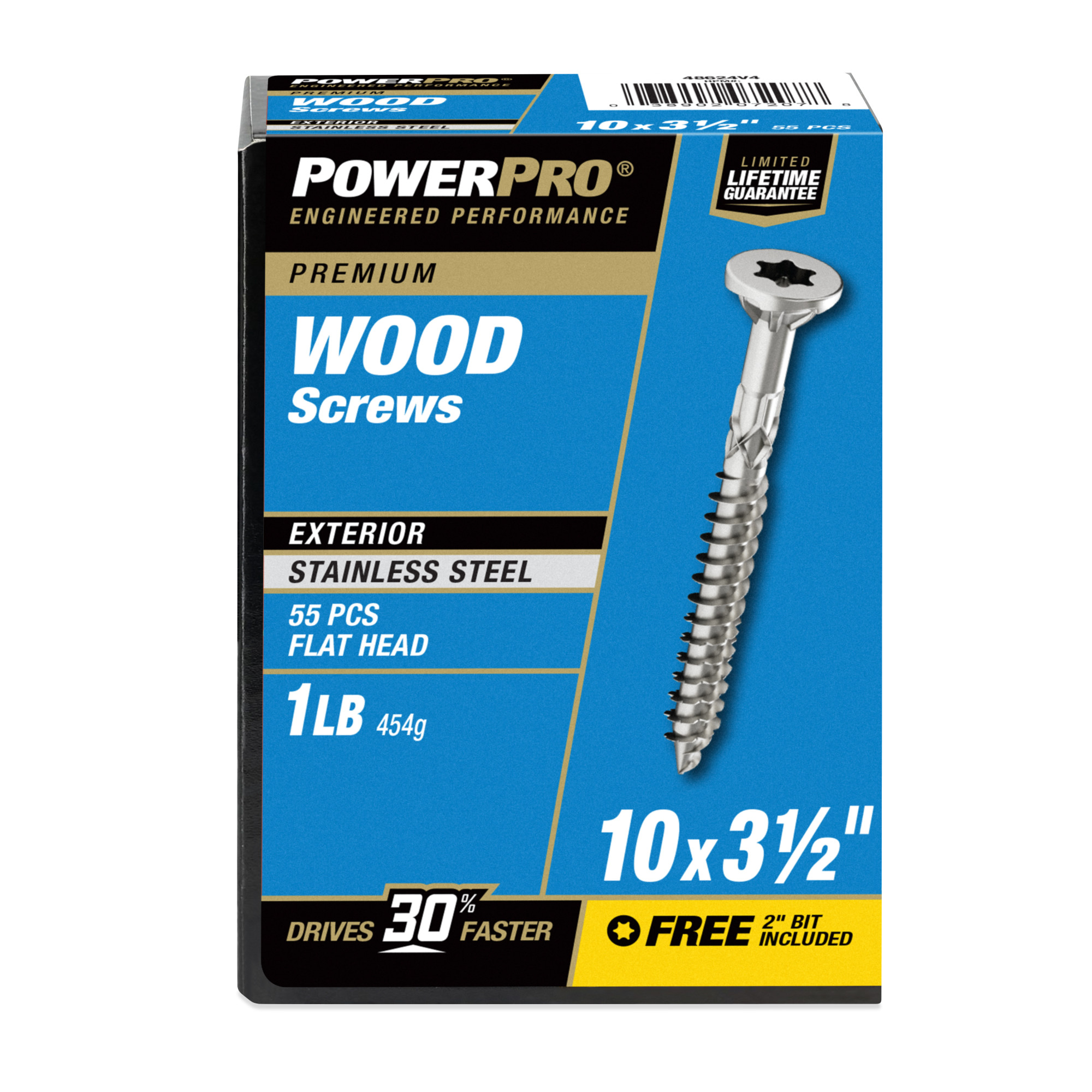 Power Pro Premium 305 Stainless Steel Wood Screws (#10 x 3-1/2 in.) - 55 pc