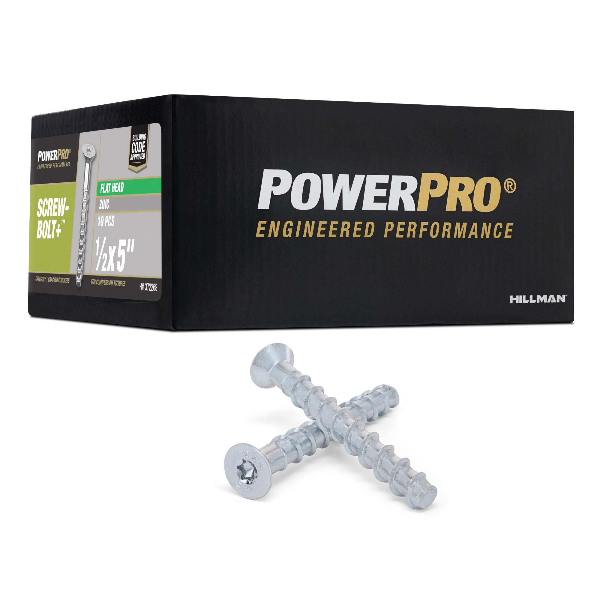 Power Pro Zinc Flat Head Screw-Bolt+ Anchors (1/2 in. x 5 in.) - 10 pc