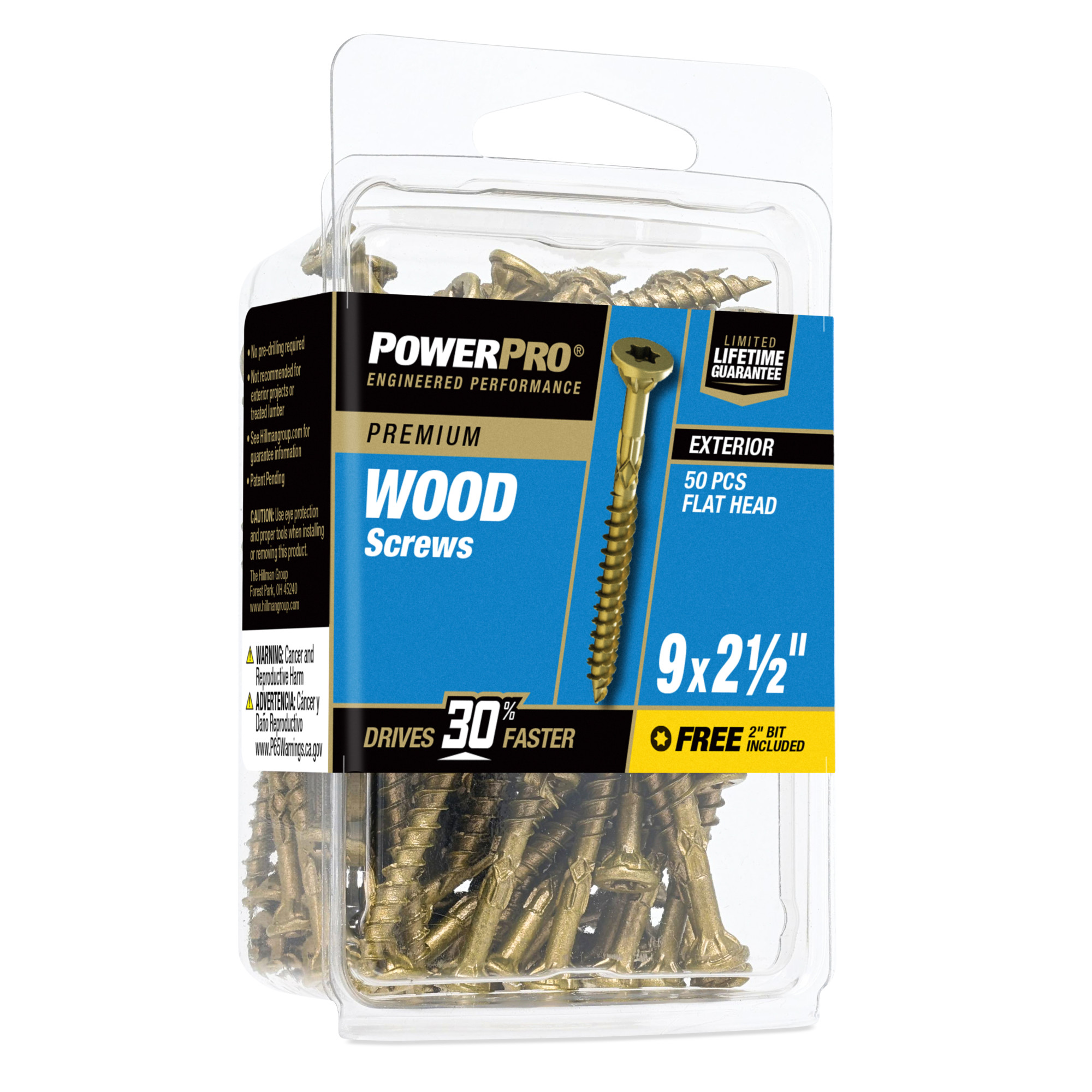 Power Pro Premium Exterior Wood Screws (#9 x 2-1/2 in.) - 50 pc