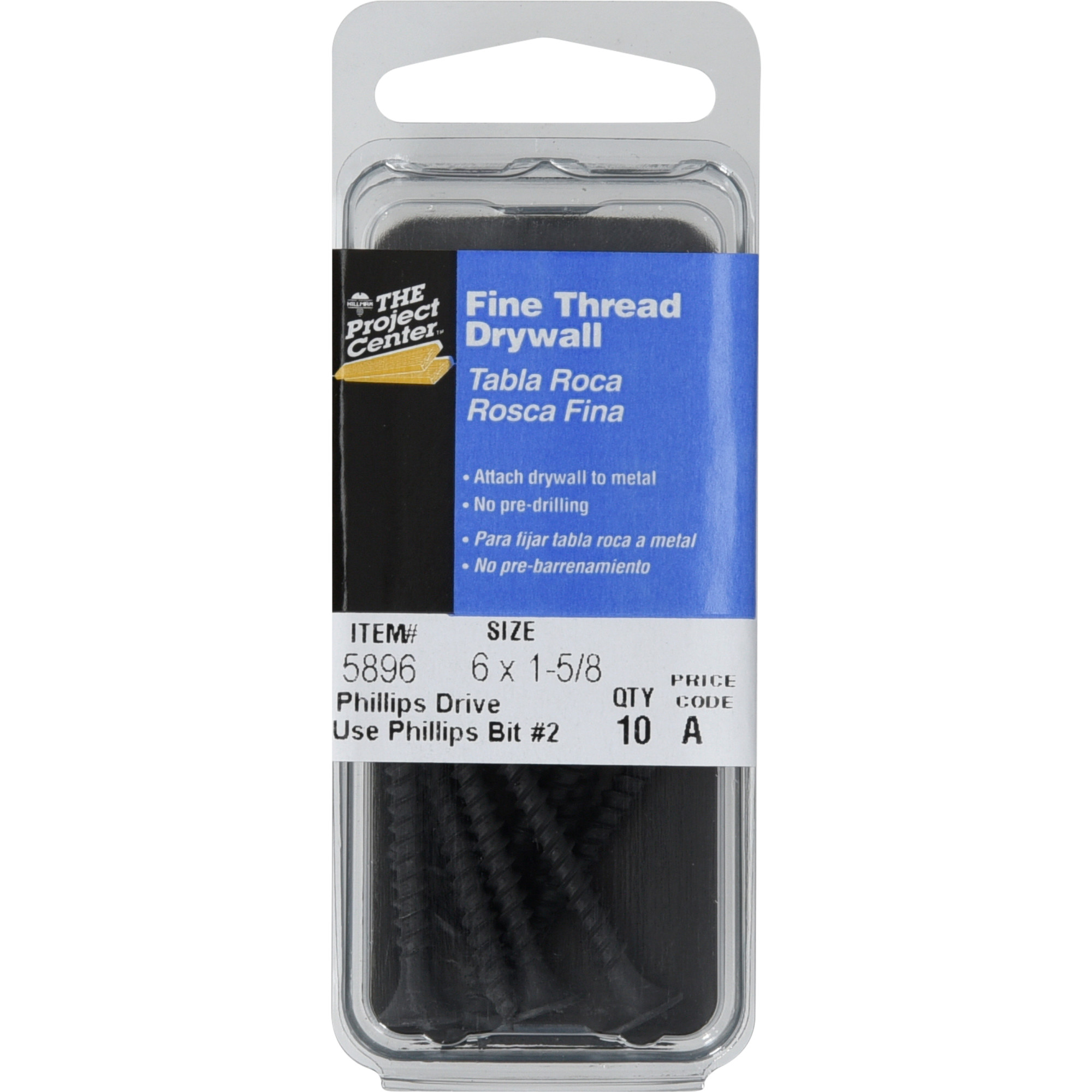 Project Center Fine Thread Drywall Screws (#6 x 1-5/8 in.) - 10 pc