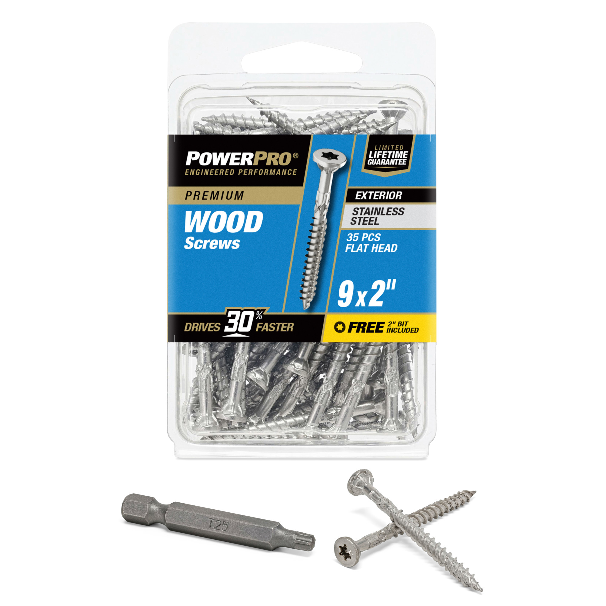 Power Pro Premium 305 Stainless Steel Wood Screws (#9 x 2 in.) - 35 pc