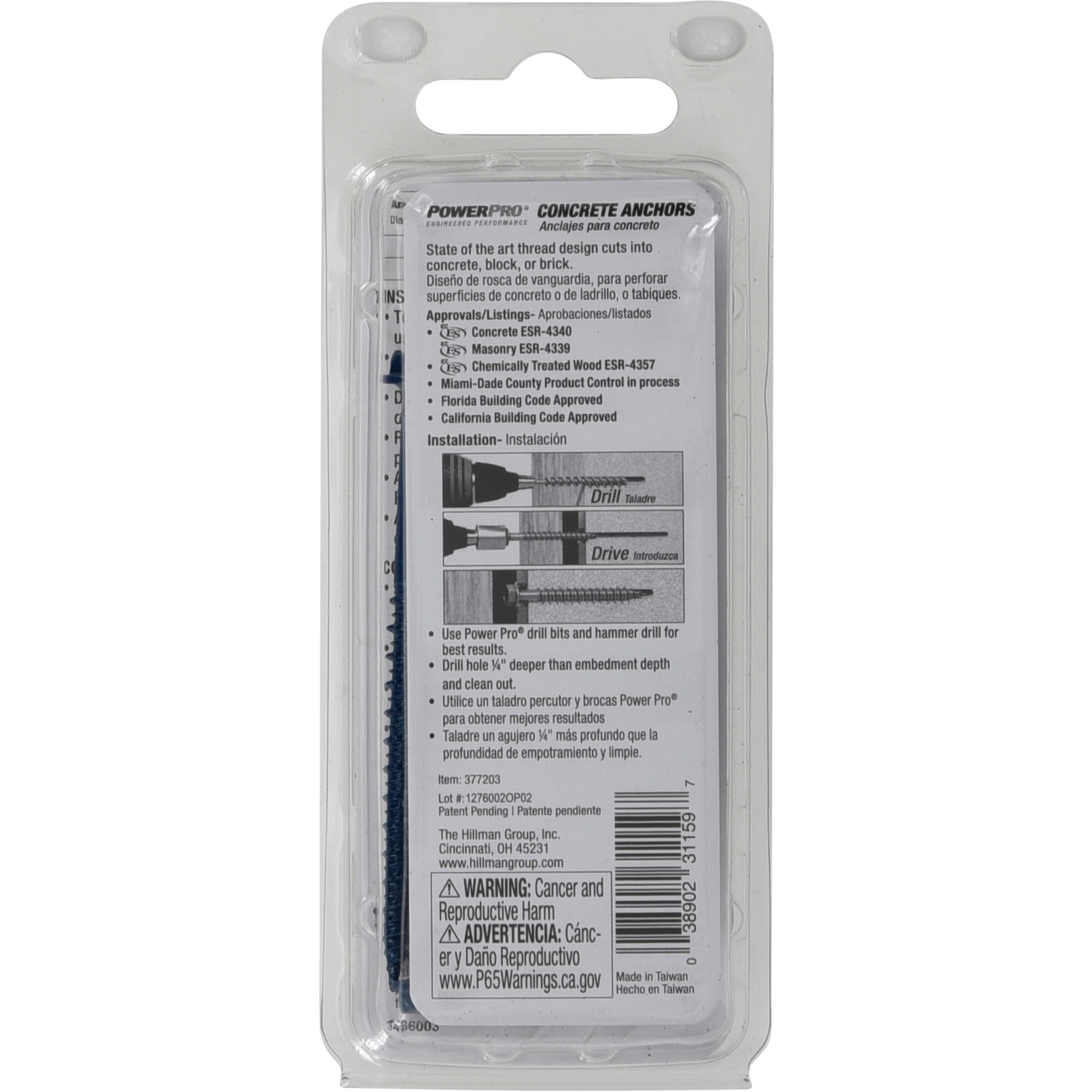 Power Pro Blue Hex Washer-Head Concrete Screw Anchor (3/16 in. x 2-3/4 in.) - 4 pc