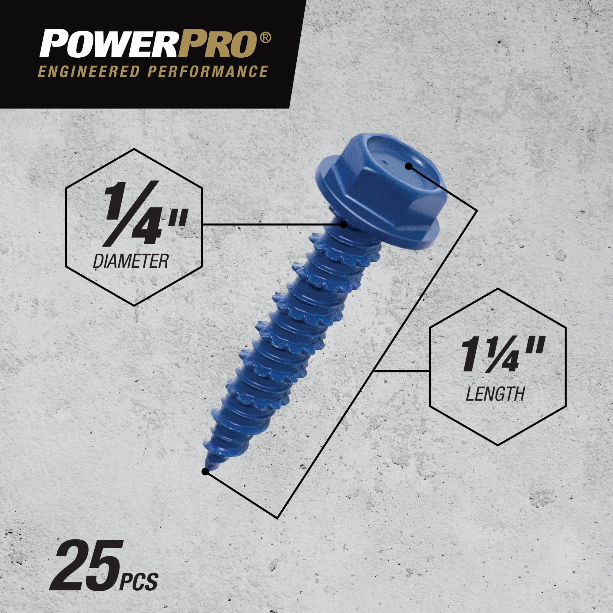 Power Pro Blue Hex Washer-Head Concrete Screw Anchor (1/4 in. x 1-1/4 in.) - 25 pc