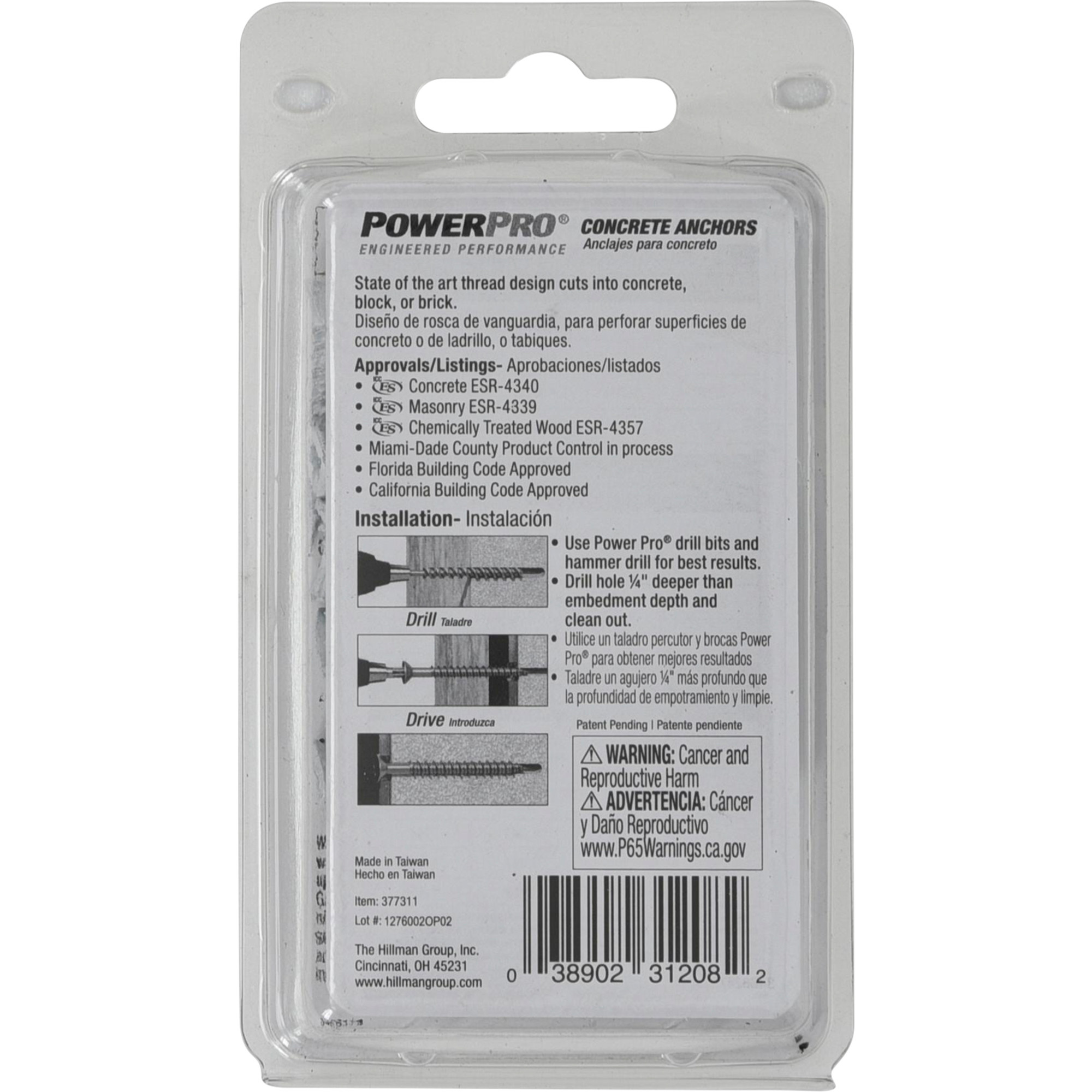 Power Pro White Flat-Head Concrete Screw Anchor (3/16 in. x 1-1/4 in.) - 25 pc