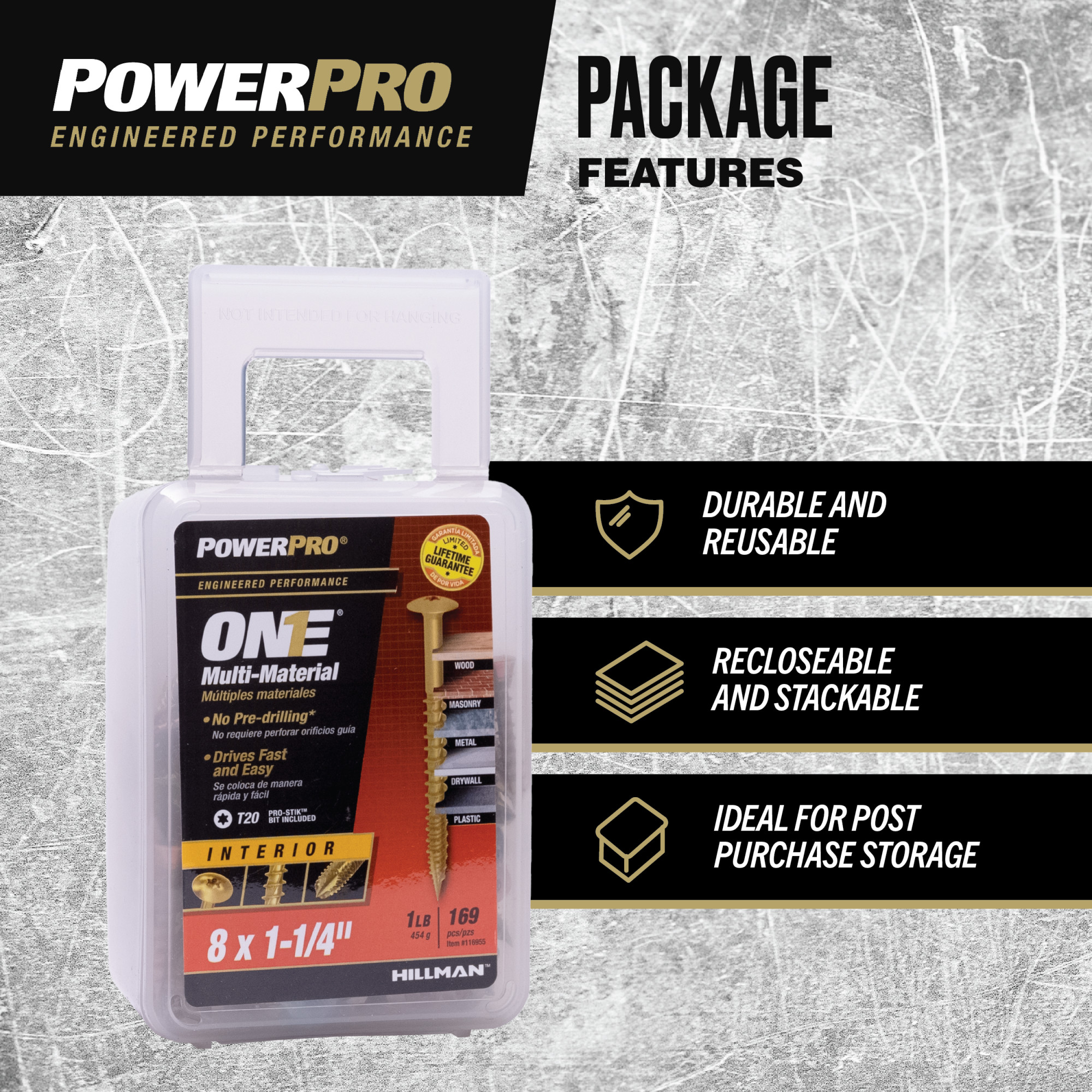 Power Pro ONE Wafer Yellow Interior Zinc Multi-Material Screws (#8x1-1/4 in.)-169pc