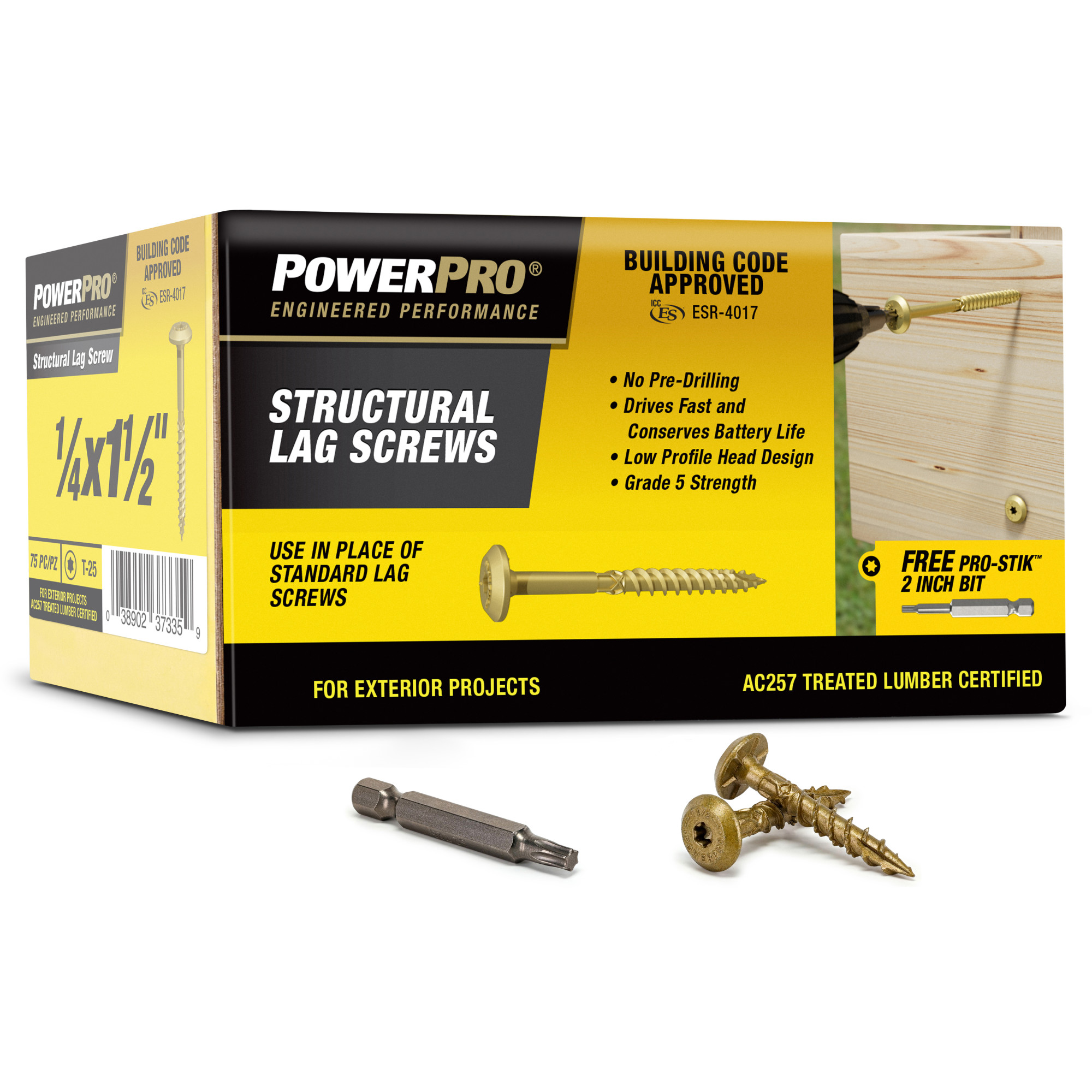 Power Pro Bronze Structural Lag Screws (1/4 in. x 1-1/2 in.) - 75 pc