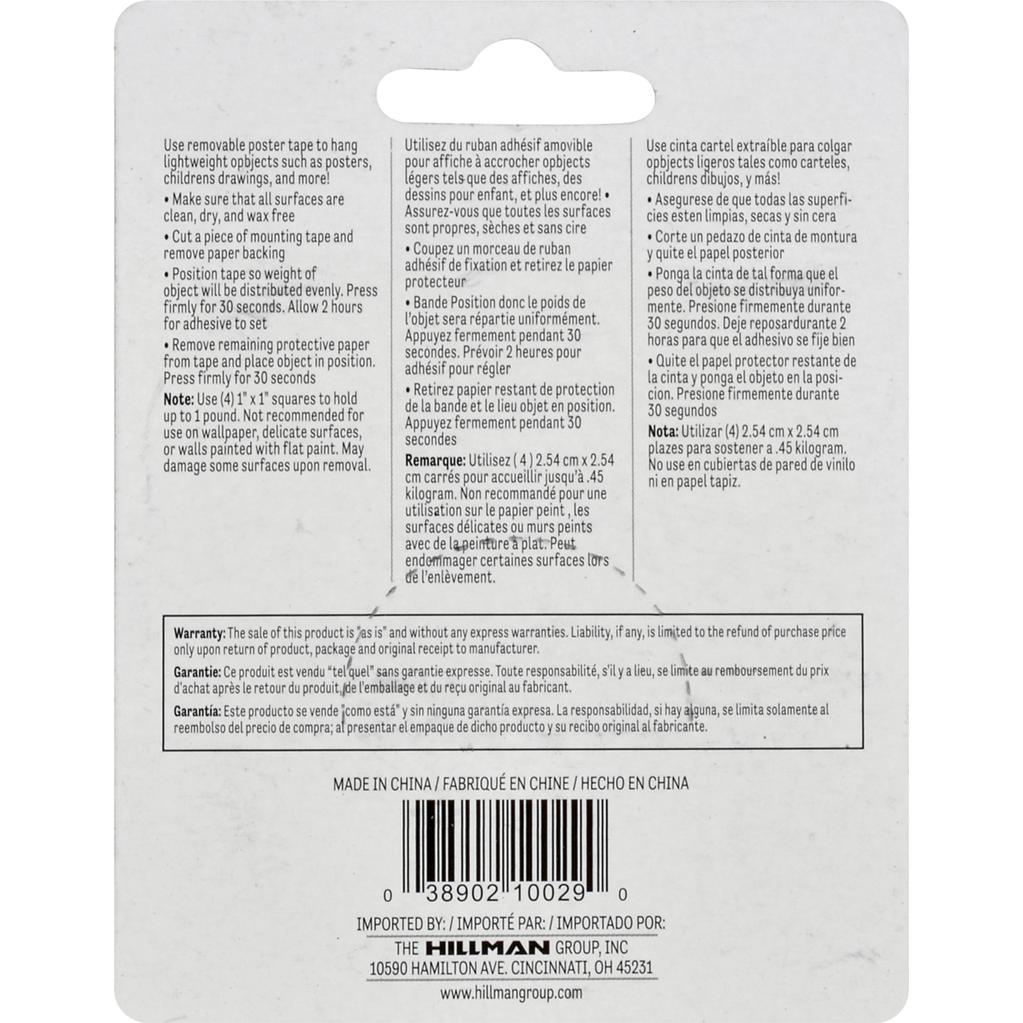 Hillman Double Sided Removable Poster Tape (10 ft.) 1lb