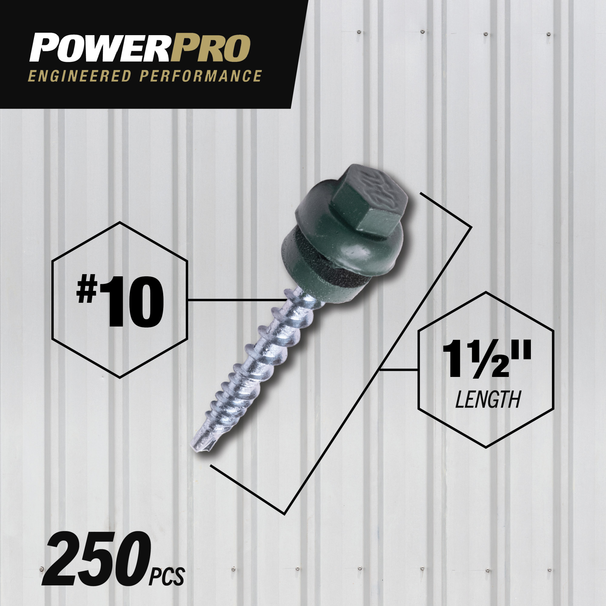 Power Pro Green Self Drilling Metal-to-Wood Roofing Screws (#10 x 1-1/2 in.)-250 pc