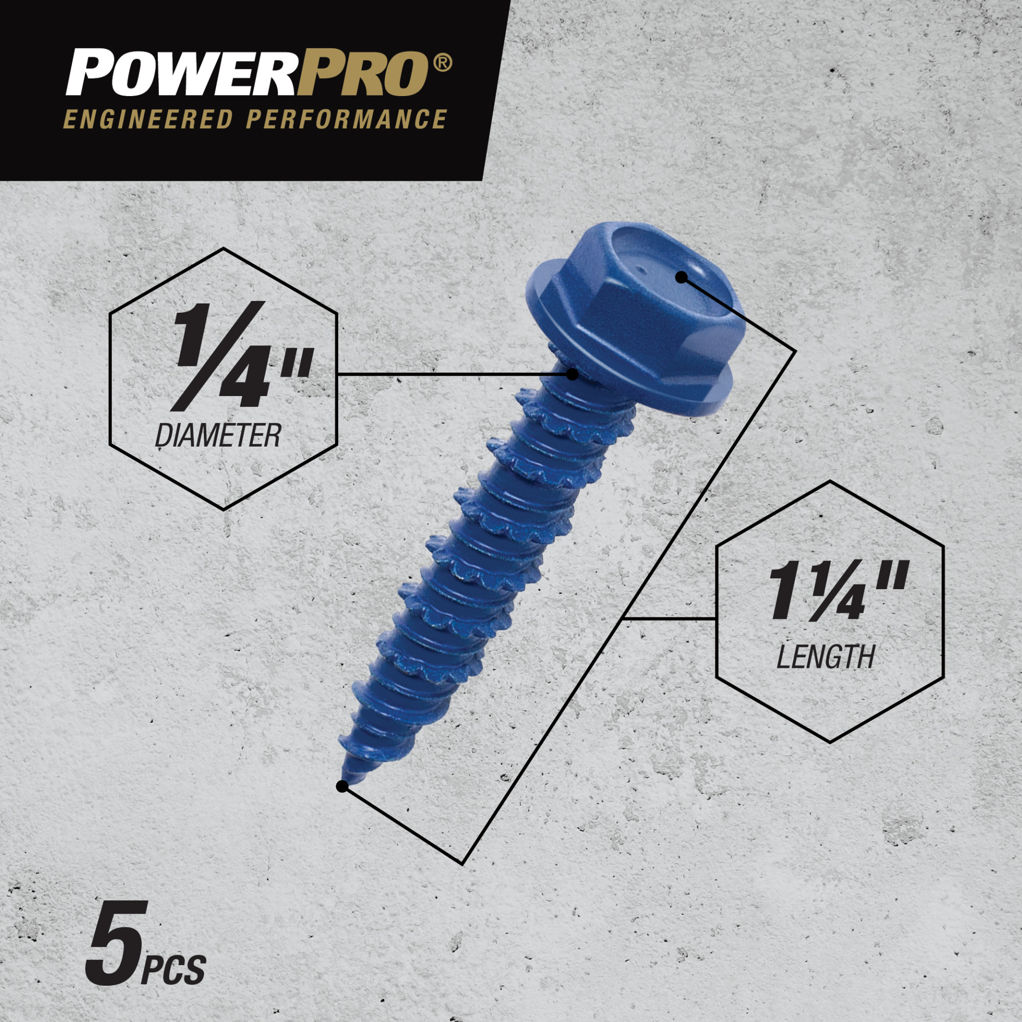 Power Pro Blue Hex Washer-Head Concrete Screw Anchor (1/4 in. x 1-1/4 in.) - 5 pc
