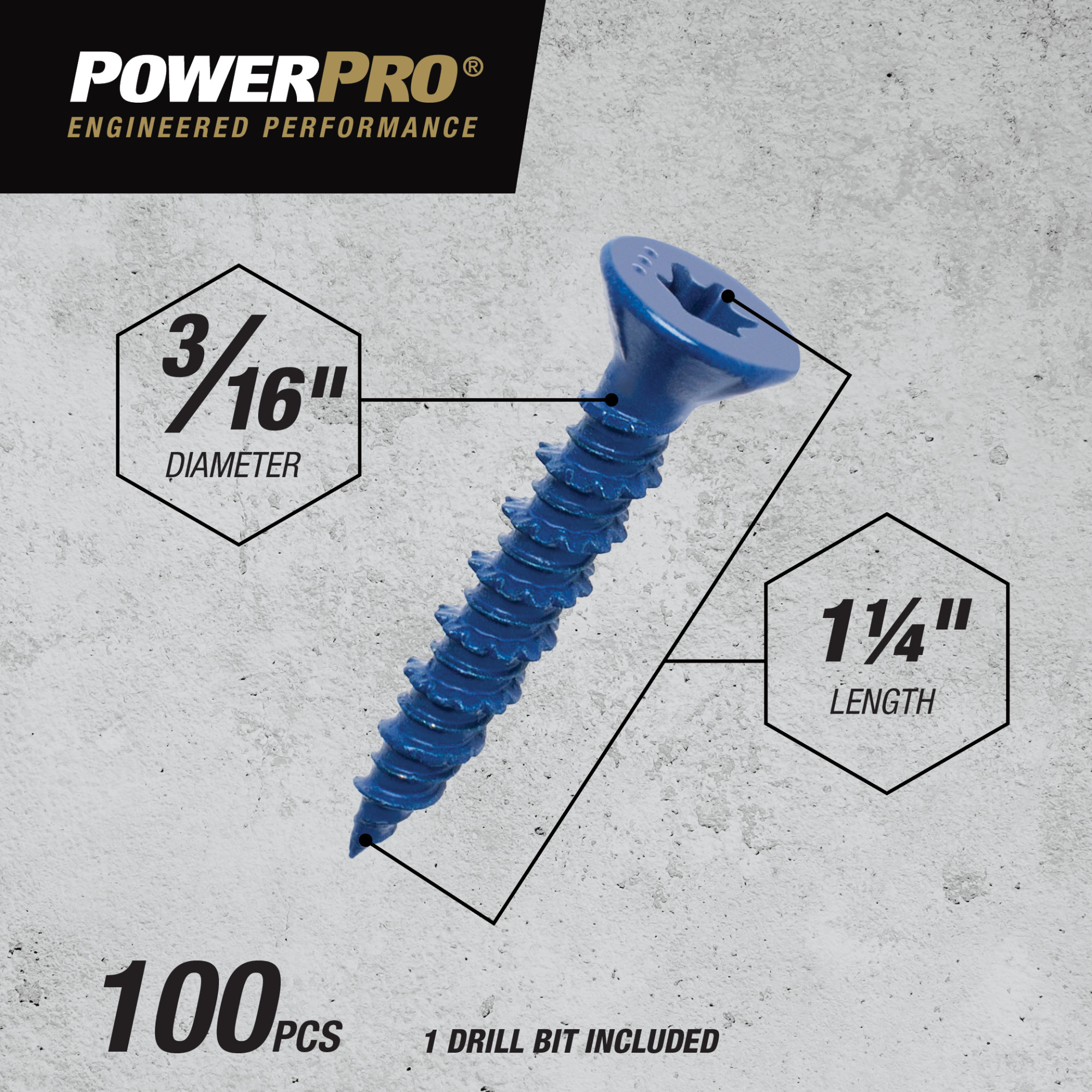 Power Pro Blue Flat-Head Concrete Screw Anchor (3/16 in. x 1-1/4 in.) - 100 pc