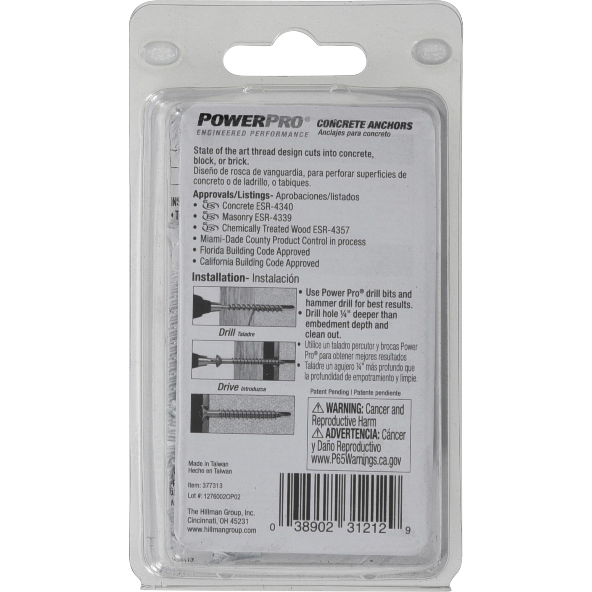 Power Pro White Flat-Head Concrete Screw Anchor (3/16 in. x 2-1/4 in.) - 20 pc