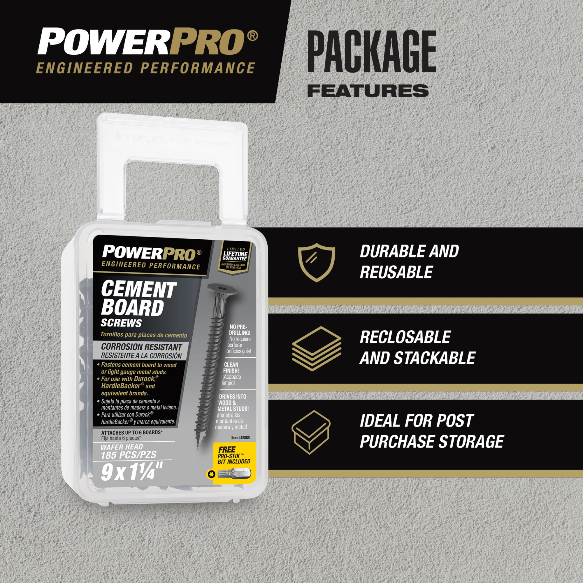 Power Pro Gray Wafer-Head Cement Board Screws (#9 x 2-1/4 in.) - 100 pc