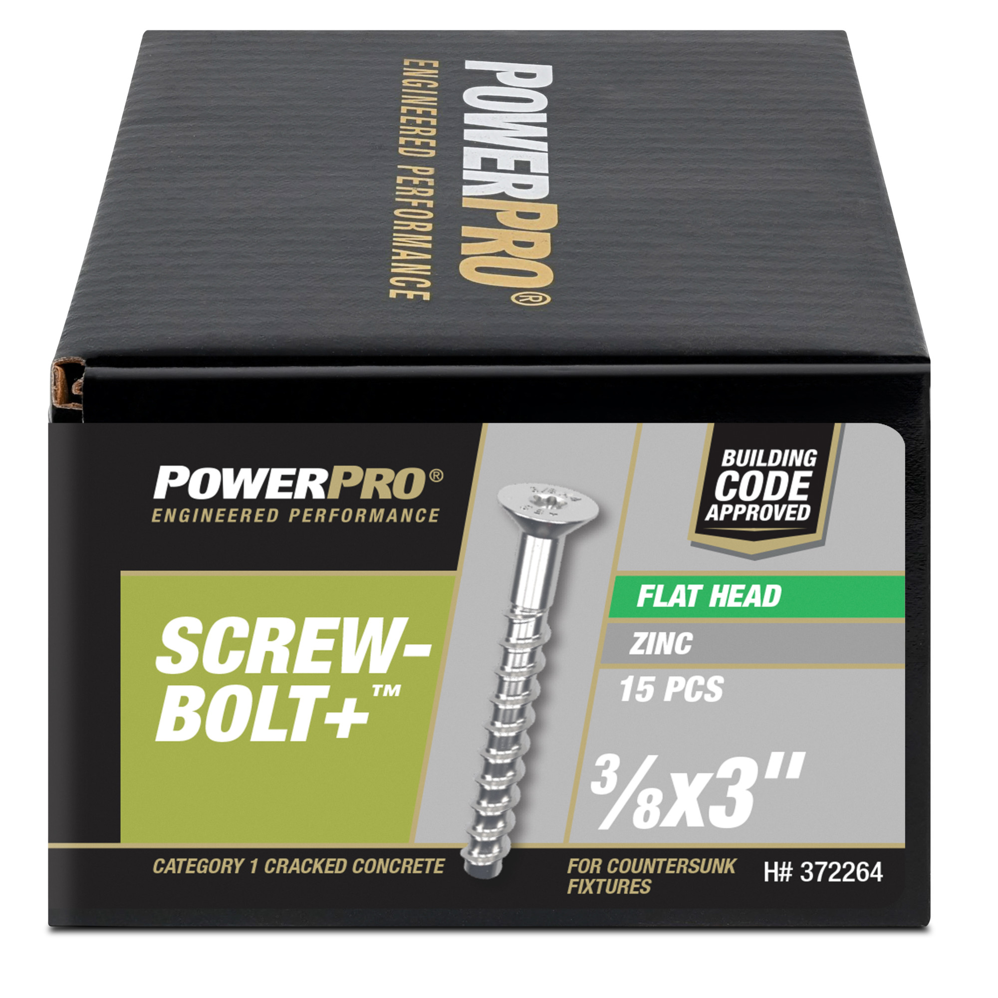 Power Pro Zinc Flat Head Screw-Bolt+ Anchor (3/8 in. x 3 in.) - 15 pc