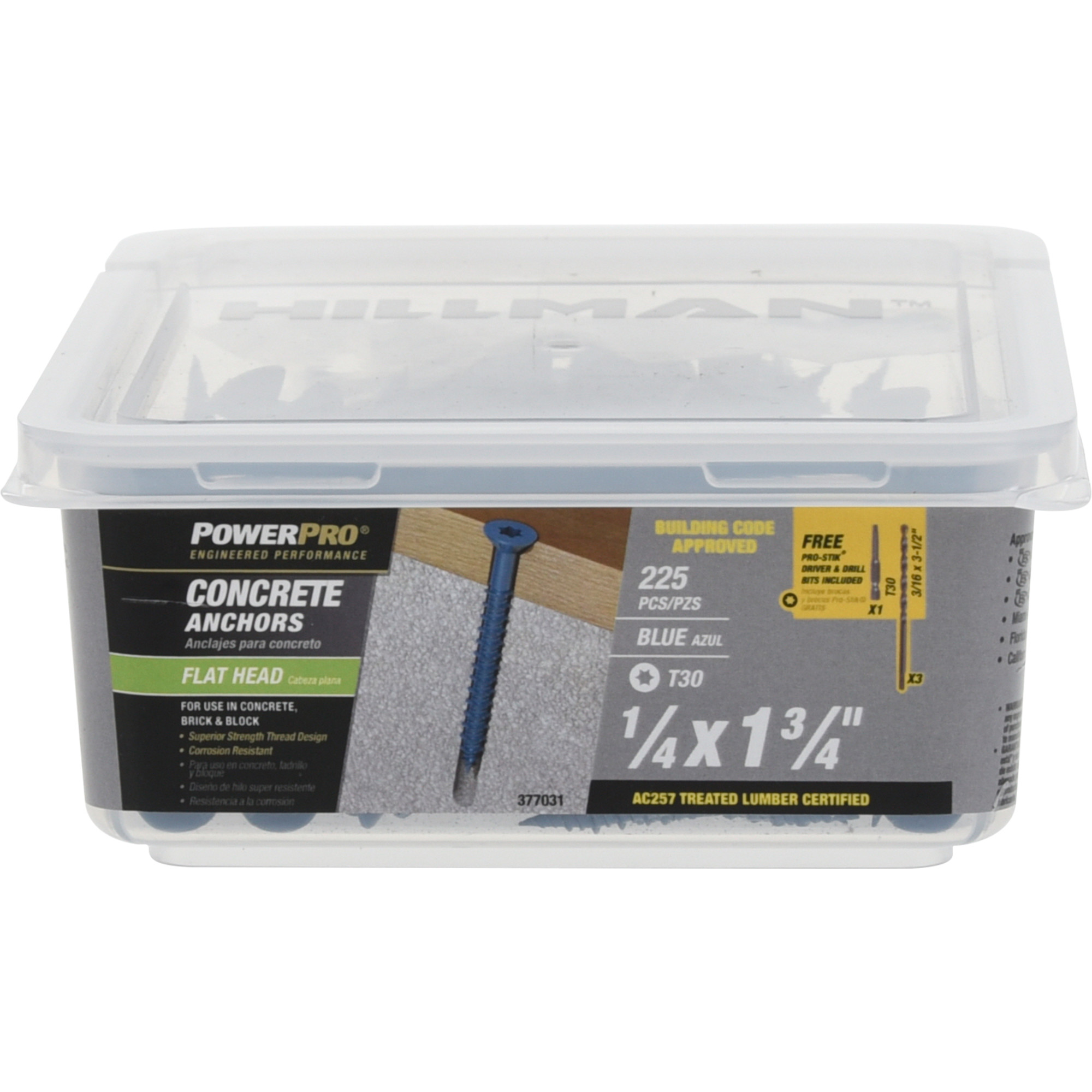 Power Pro Blue Flat-Head Concrete Screw Anchor (1/4 in. x 1-3/4 in.) - 225 pc