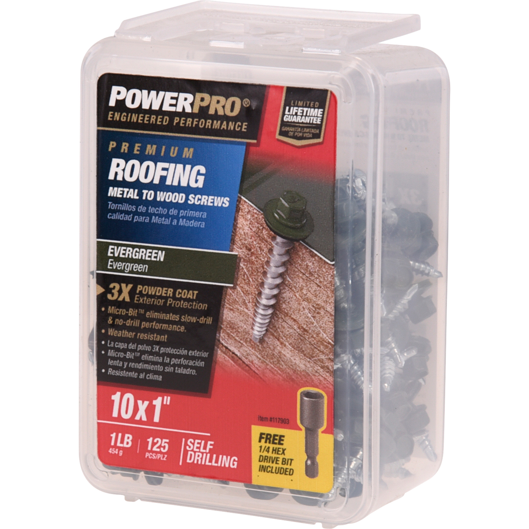 Power Pro Green Self Drilling Metal-to-Wood Roofing Screws (#10 x 1 in.) - 125 pc