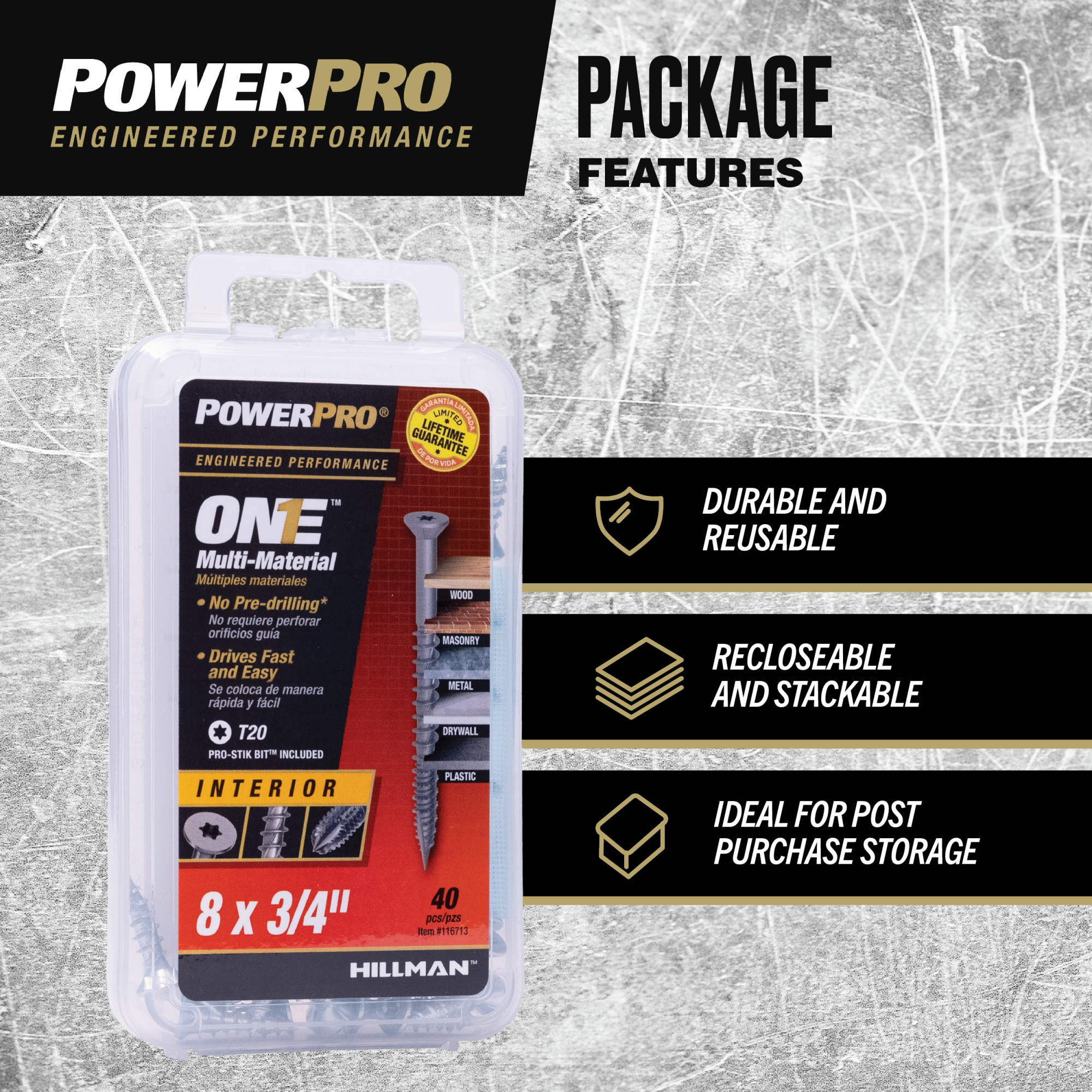 Power Pro ONE Flat Interior Zinc Multi-Material Screws (#8 x 3/4 in.) - 40 pc