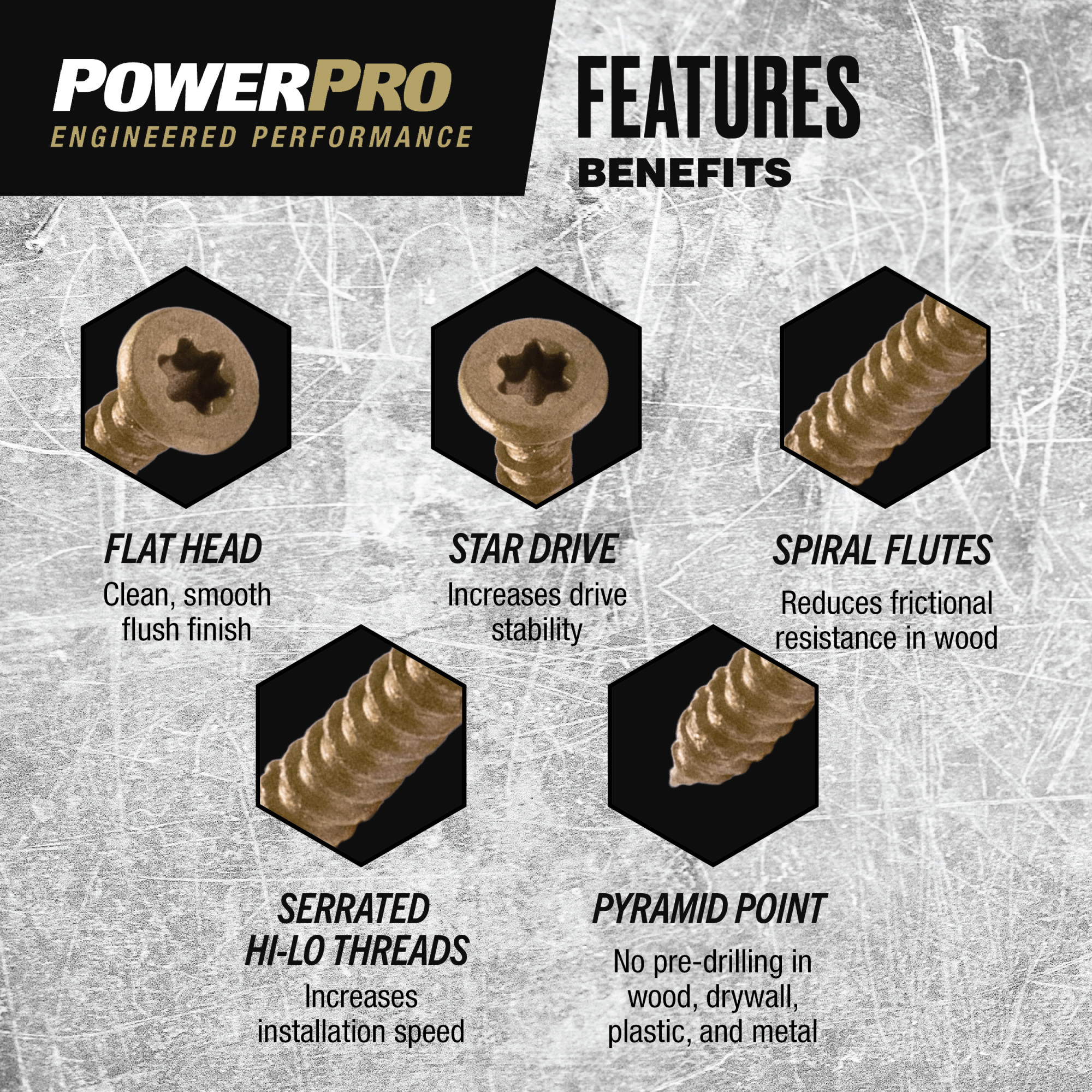 Power Pro ONE Flat Exterior Bronze Multi-Material Screws (#6 x 1 in.) - 76 pc