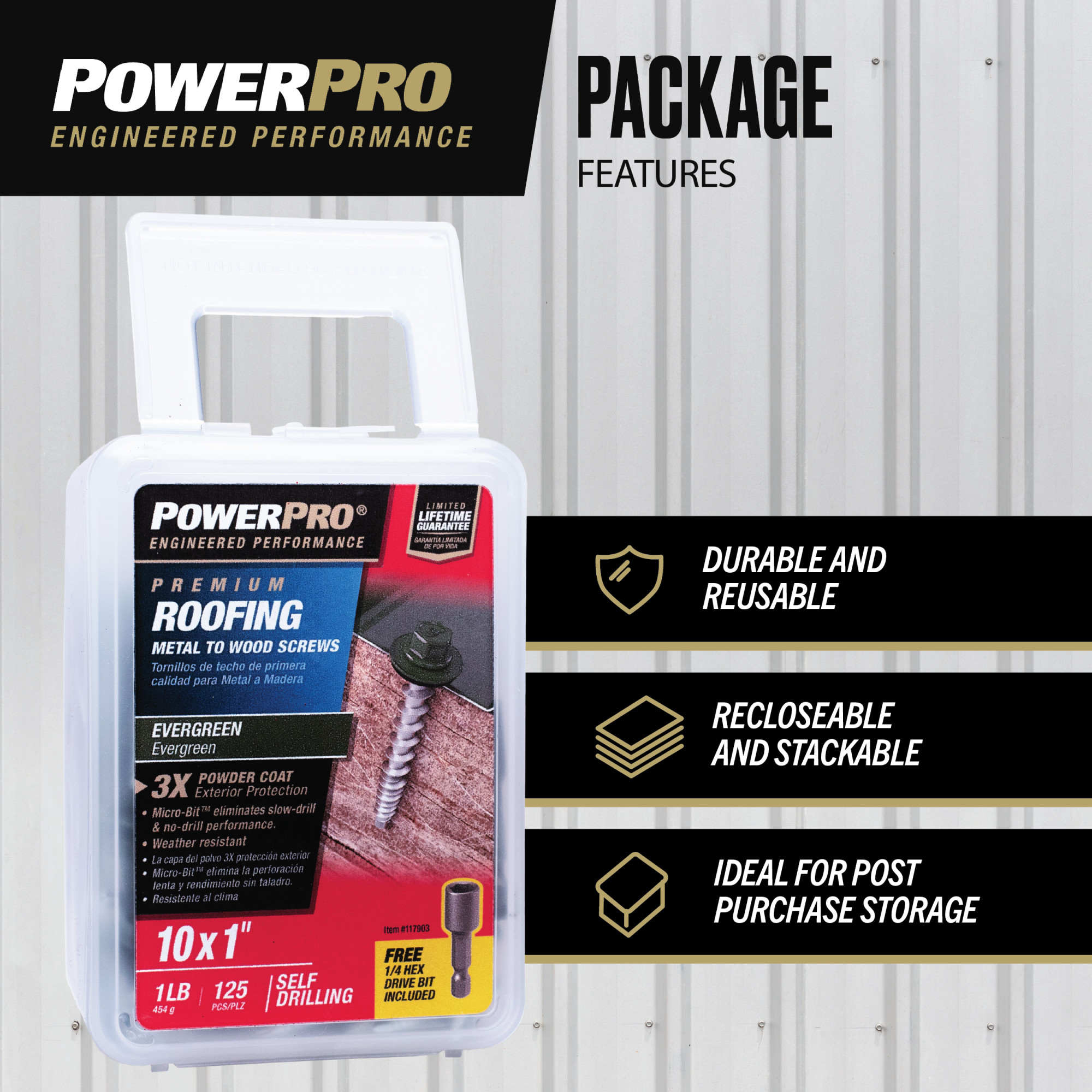 Power Pro Green Self Drilling Metal-to-Wood Roofing Screws (#10 x 1 in.) - 125 pc