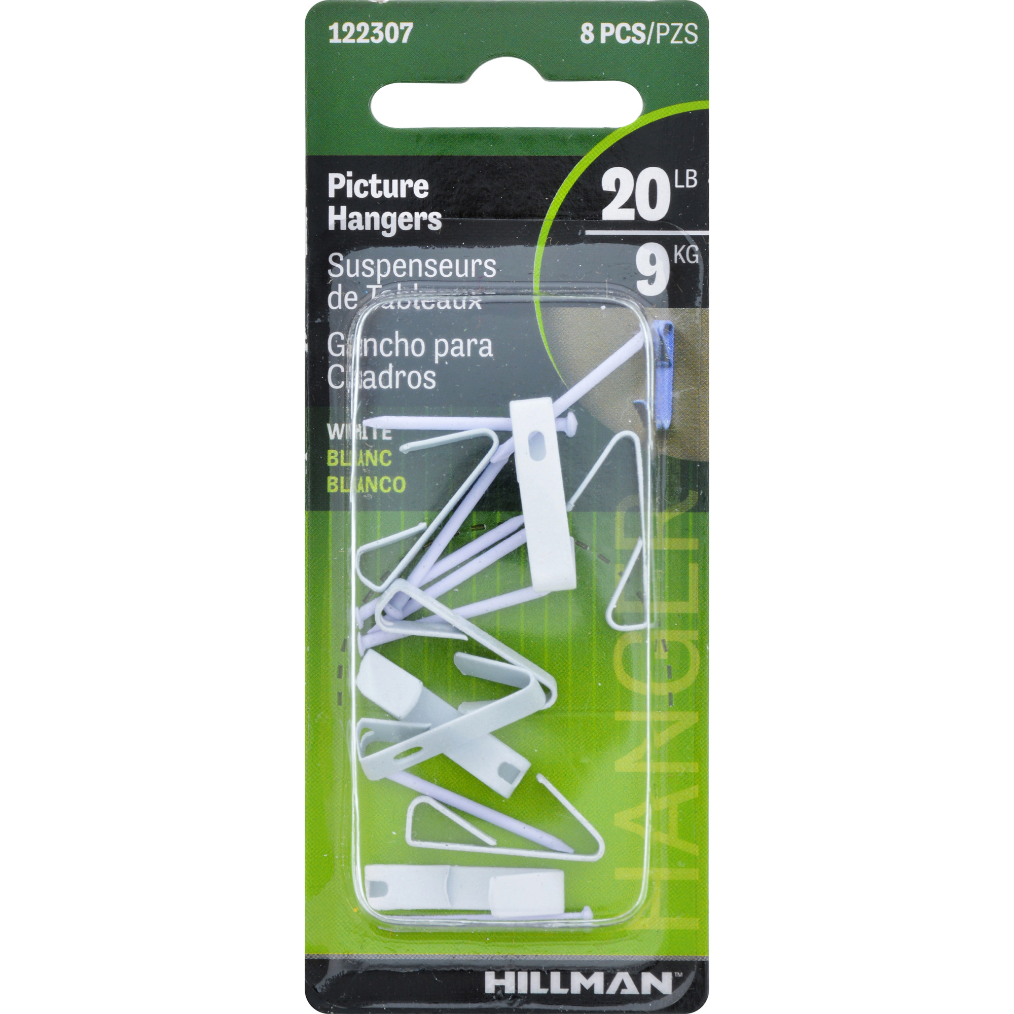 Hillman Conventional Picture Hangers White 20lb 8 Pack