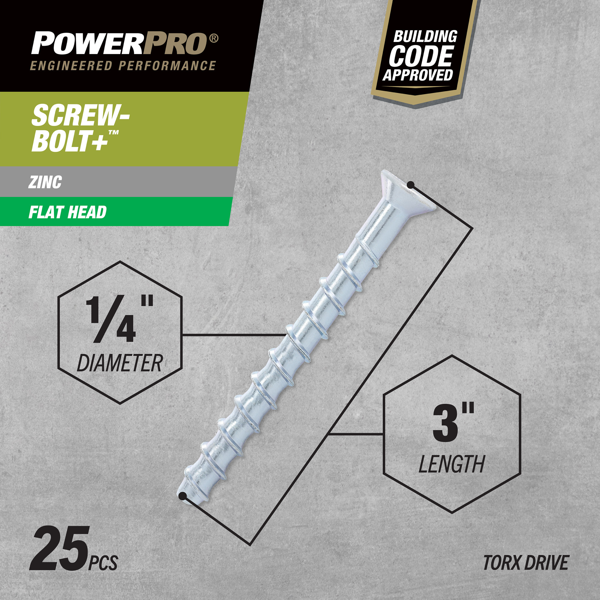 Power Pro Zinc Flat Head Screw-Bolt+ Anchor (1/4 in. x 3 in.) - 25 pc