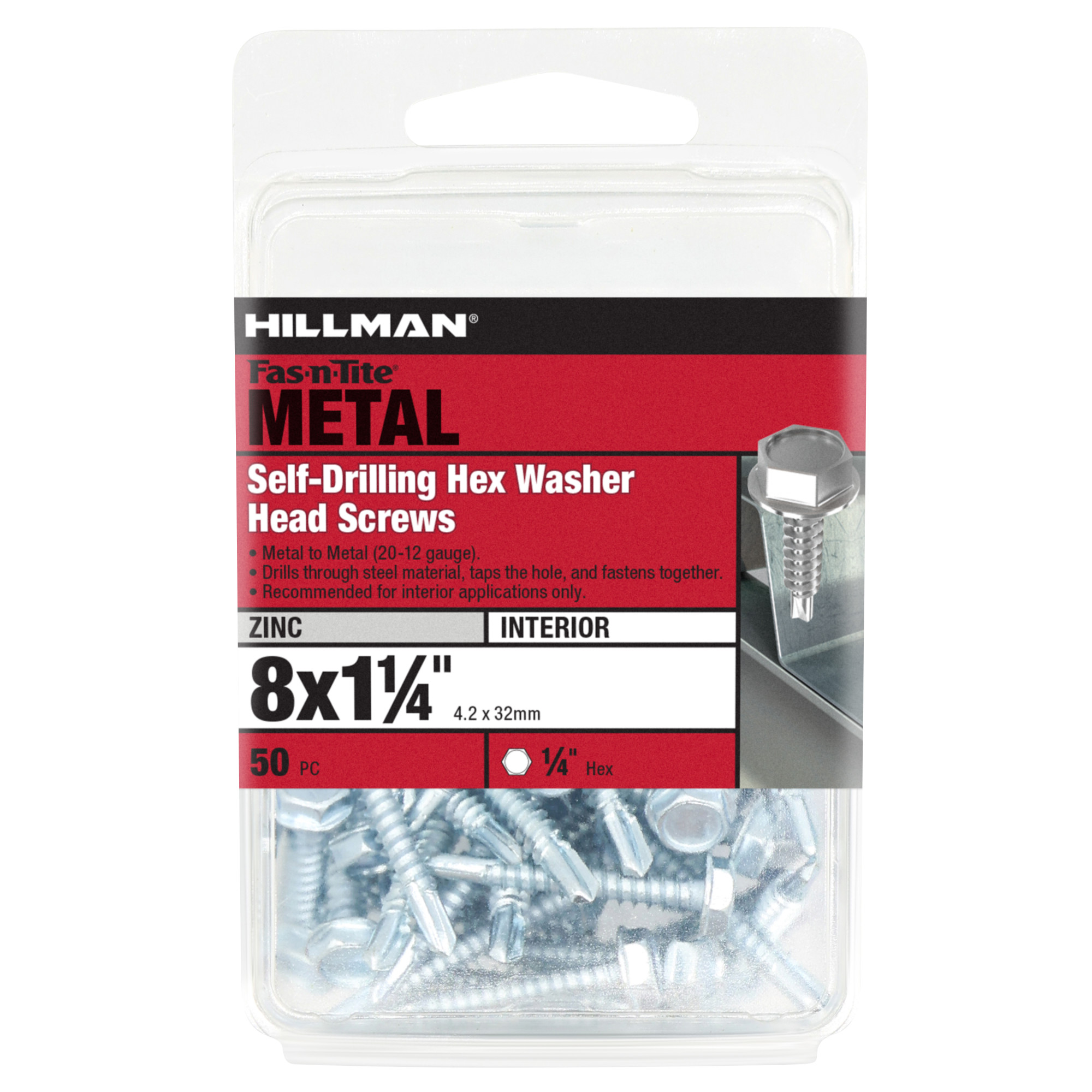 Hillman Zinc Hex Washer Head Self Drilling Screws (#8-18 x 1-1/4 in.) - 50 pc