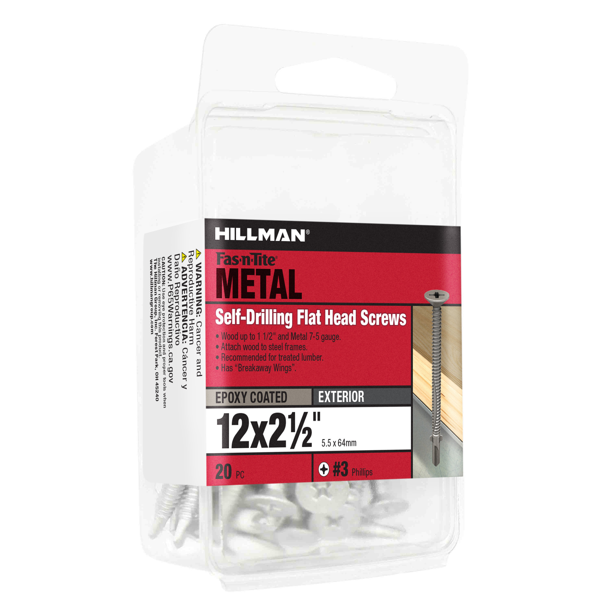 Hillman Flat Phillips Self Drilling Screws with Wings (1/4 in.-20 x 2-3/4 in.) - 15 pc