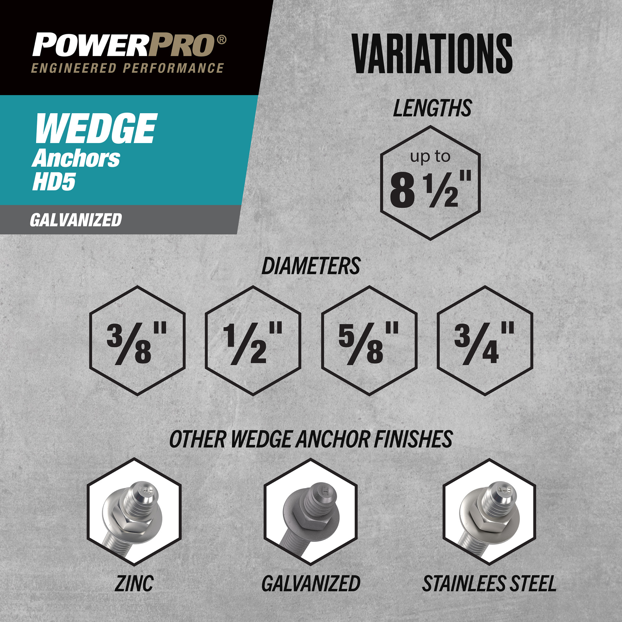 Power Pro HD5 Hot Dipped Galvanized Wedge Anchors (3/8 in. x 3 in.) - 25 pc