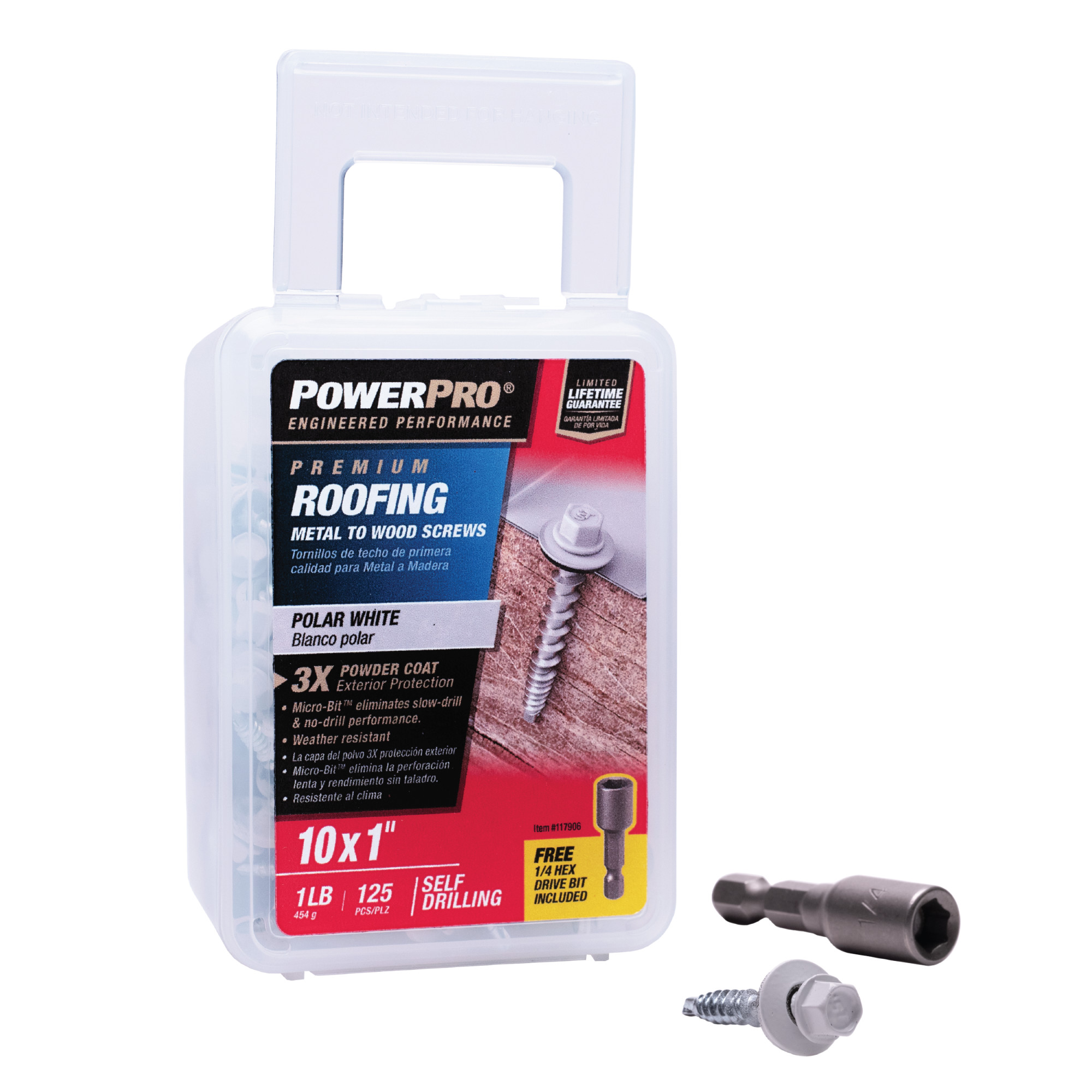 Power Pro White Self Drilling Metal-to-Wood Roofing Screws (#10 x 1 in.) - 125 pc