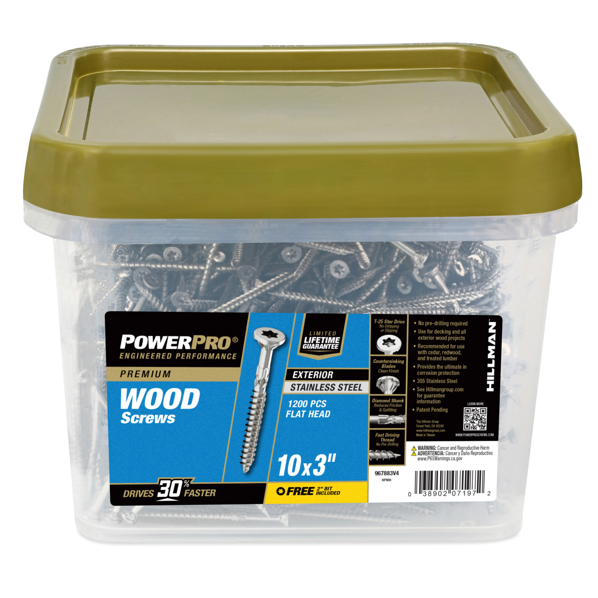 Power Pro Premium 305 Stainless Steel Wood Screws (#10 x 3 in.) - 1200 pc