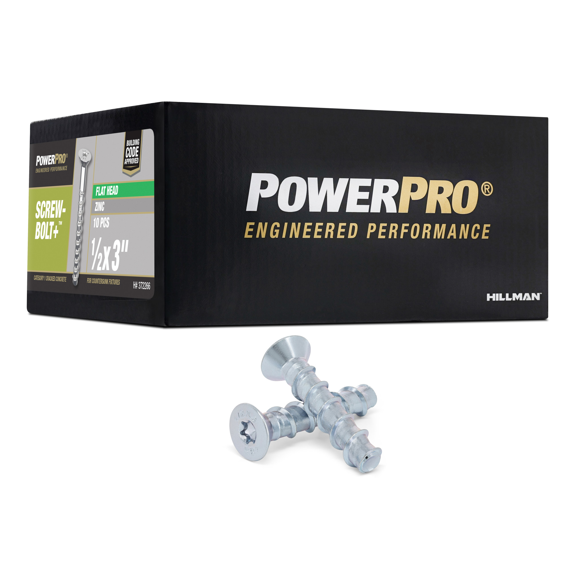 Power Pro Zinc Flat Head Screw-Bolt+ Anchor (1/2 in. x 3 in.) - 10 pc