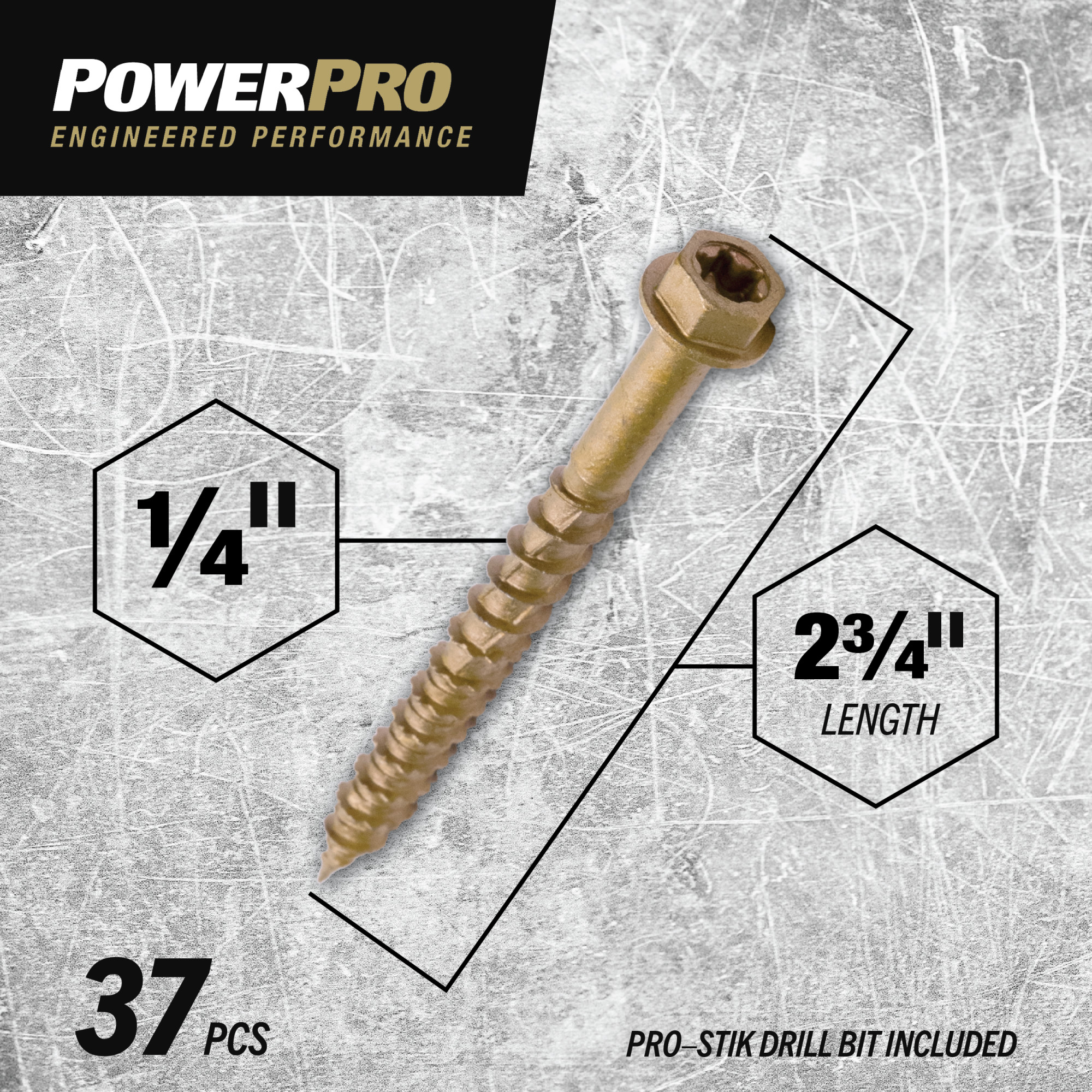 Power Pro ONE Hex Bronze Exterior Multi-Material Screws (1/4 in. x 2-3/4 in.) - 37 pc