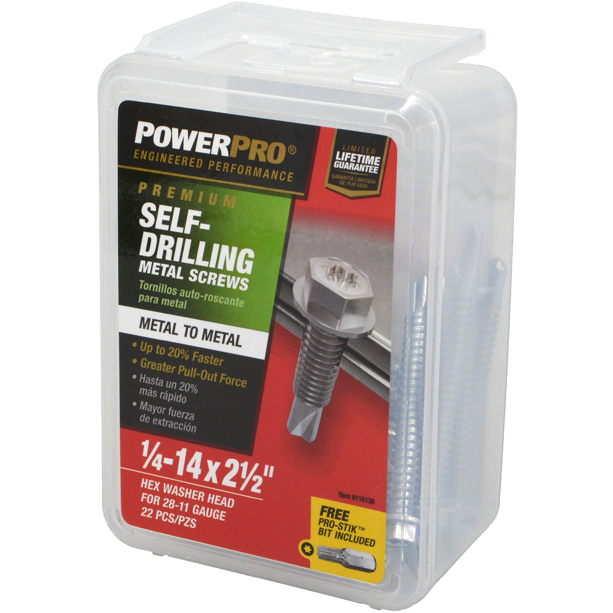 Power Pro Premium Hex Zinc Self-Drilling Screws (1/4 in.-14 x 2-1/2 in.) - 22 pc