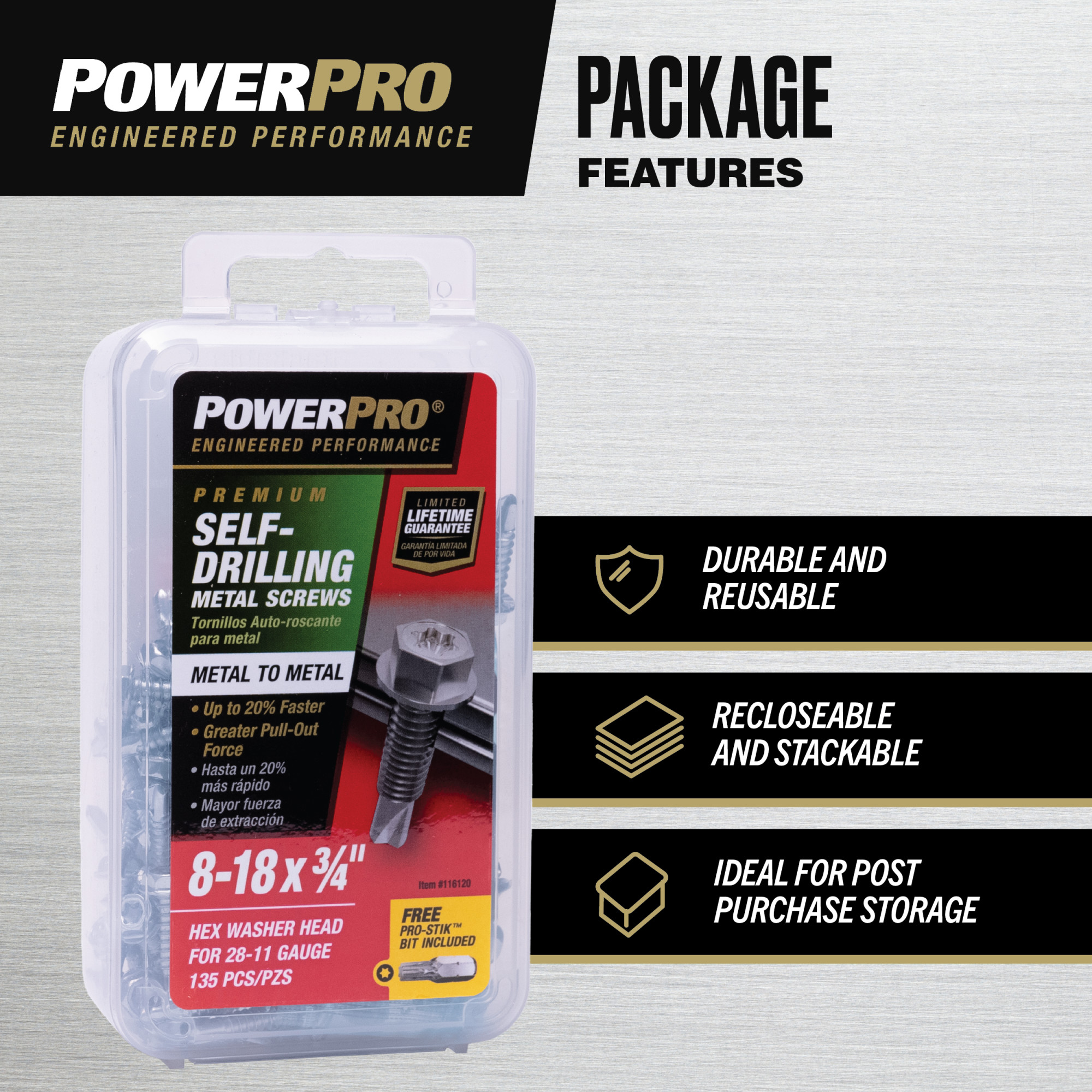 Power Pro Premium Hex Zinc Sheet Metal Self-Drilling Screws (#8-32 x 3/4 in.)-135pc