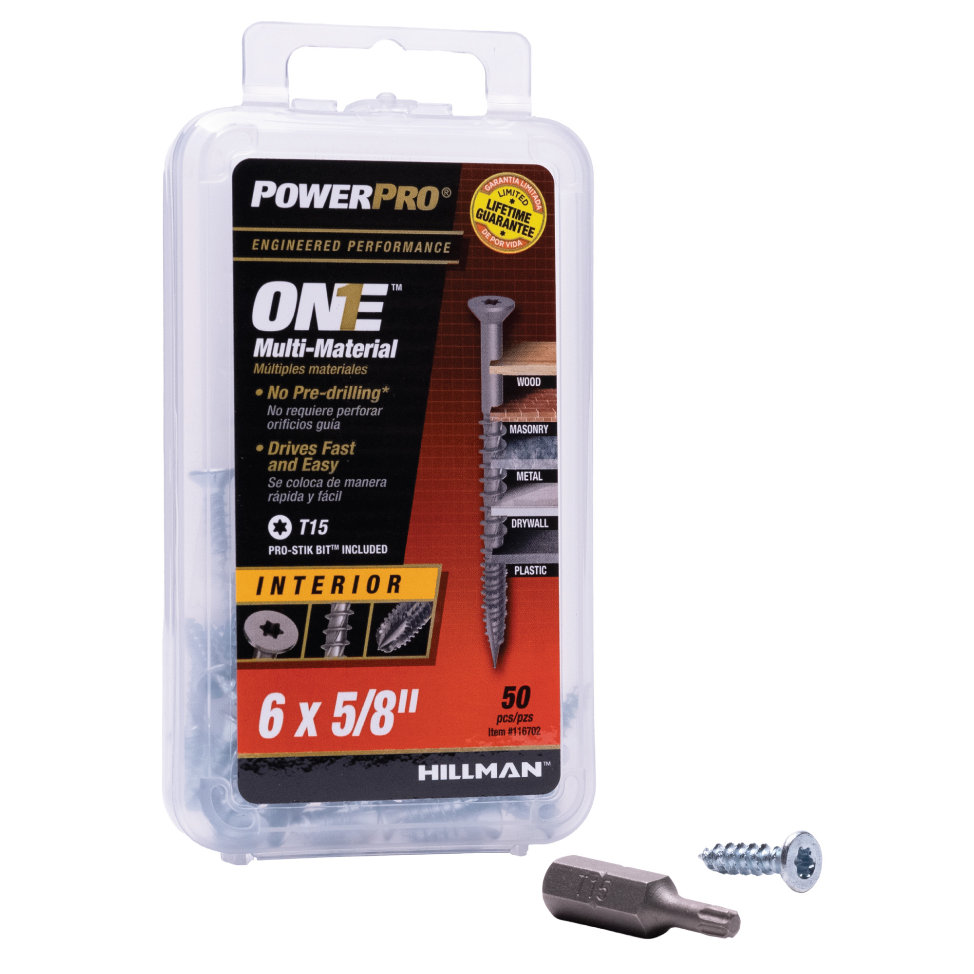 Power Pro ONE Flat Interior Zinc Multi-Material Screws (#6 x 5/8 in.) - 50 pc