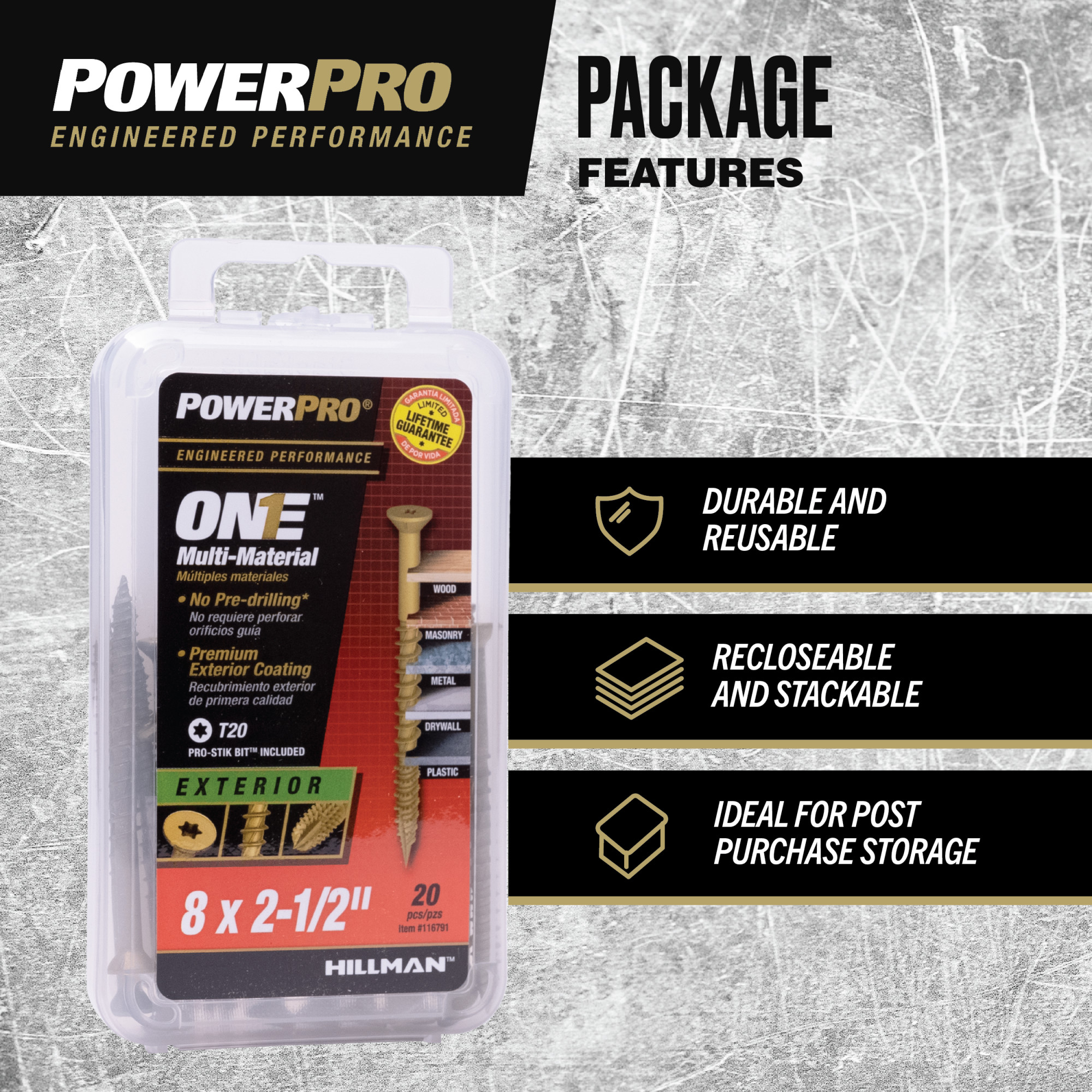 Power Pro ONE Flat Exterior Bronze Multi-Material Screws (#8 x 2-1/2 in.) - 20pc